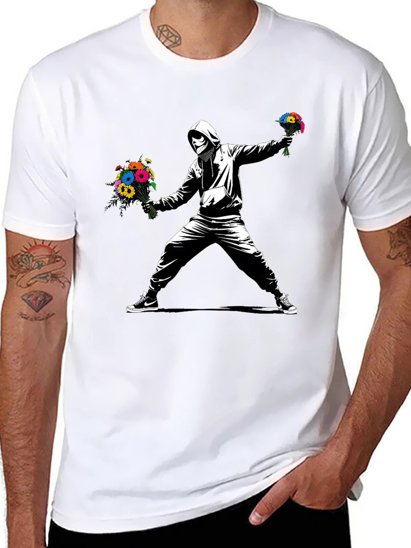 Banksy Flower Bomber T-Shirt - Street Art Graphic Tee