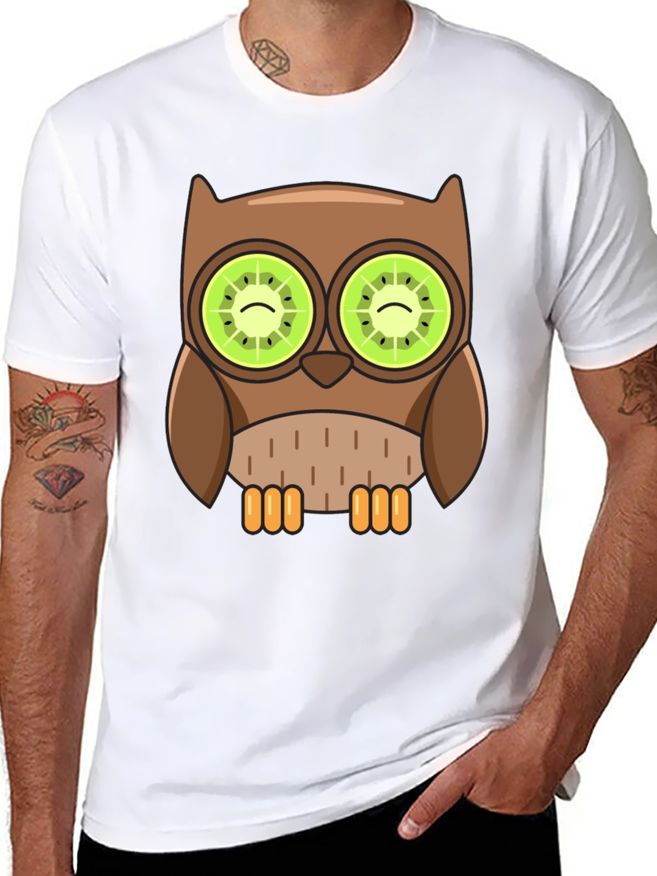 Whimsical Owl T-Shirt with Kiwi Eyes Design