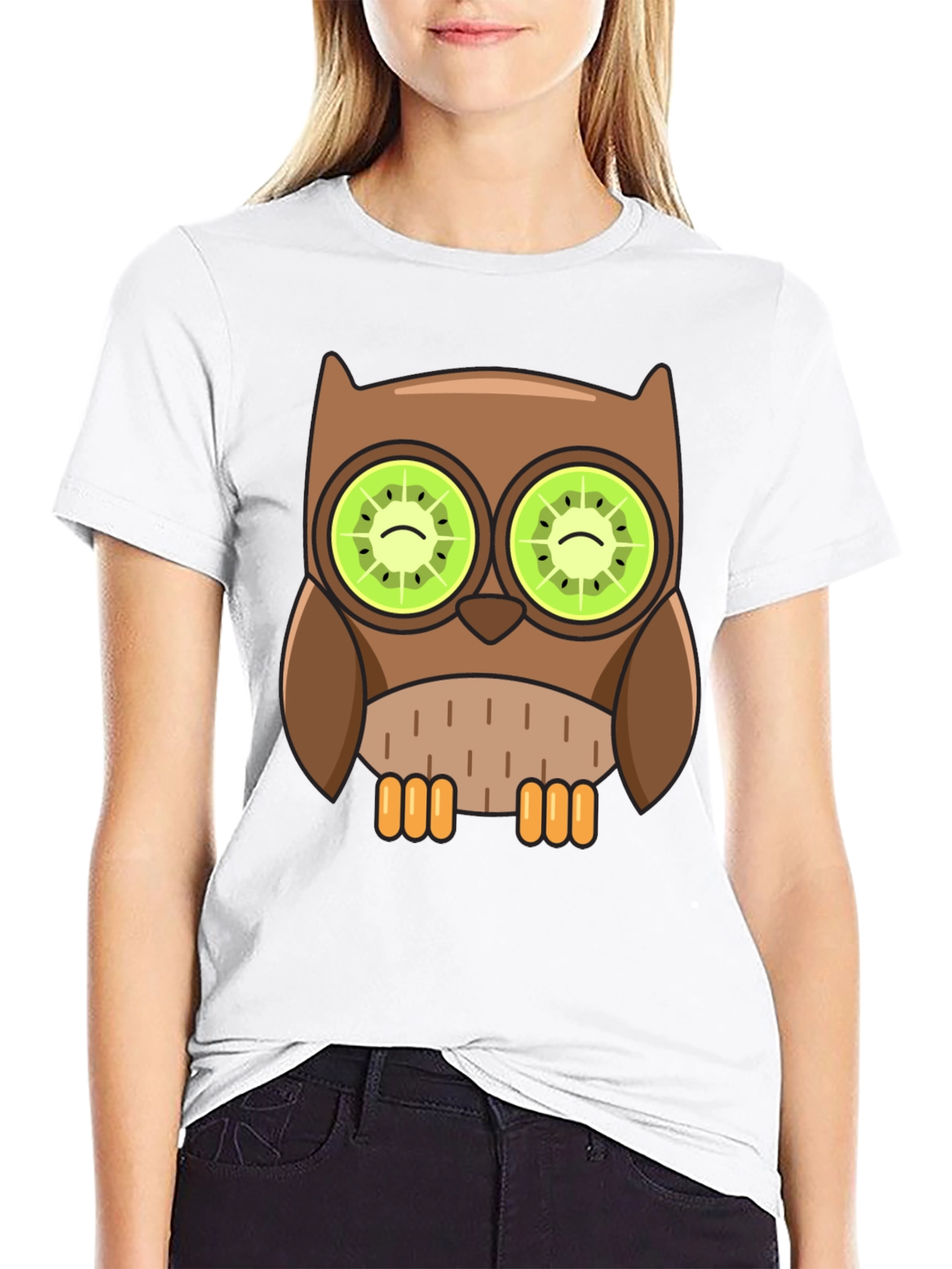 Whimsical Owl T-Shirt with Kiwi Eyes Design