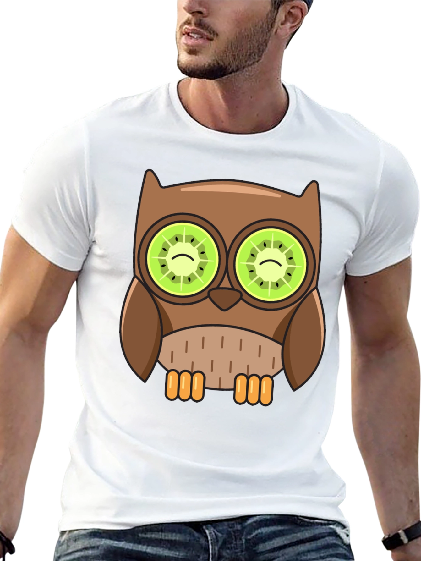 Whimsical Owl T-Shirt with Kiwi Eyes Design