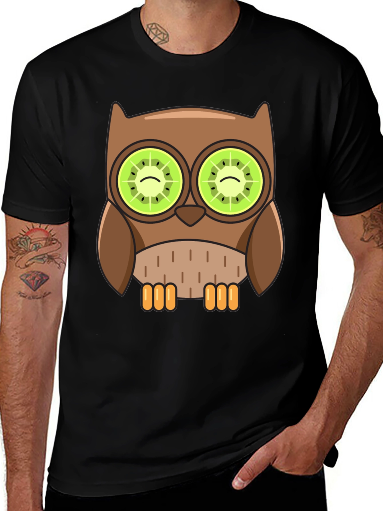 Whimsical Owl T-Shirt with Kiwi Eyes Design