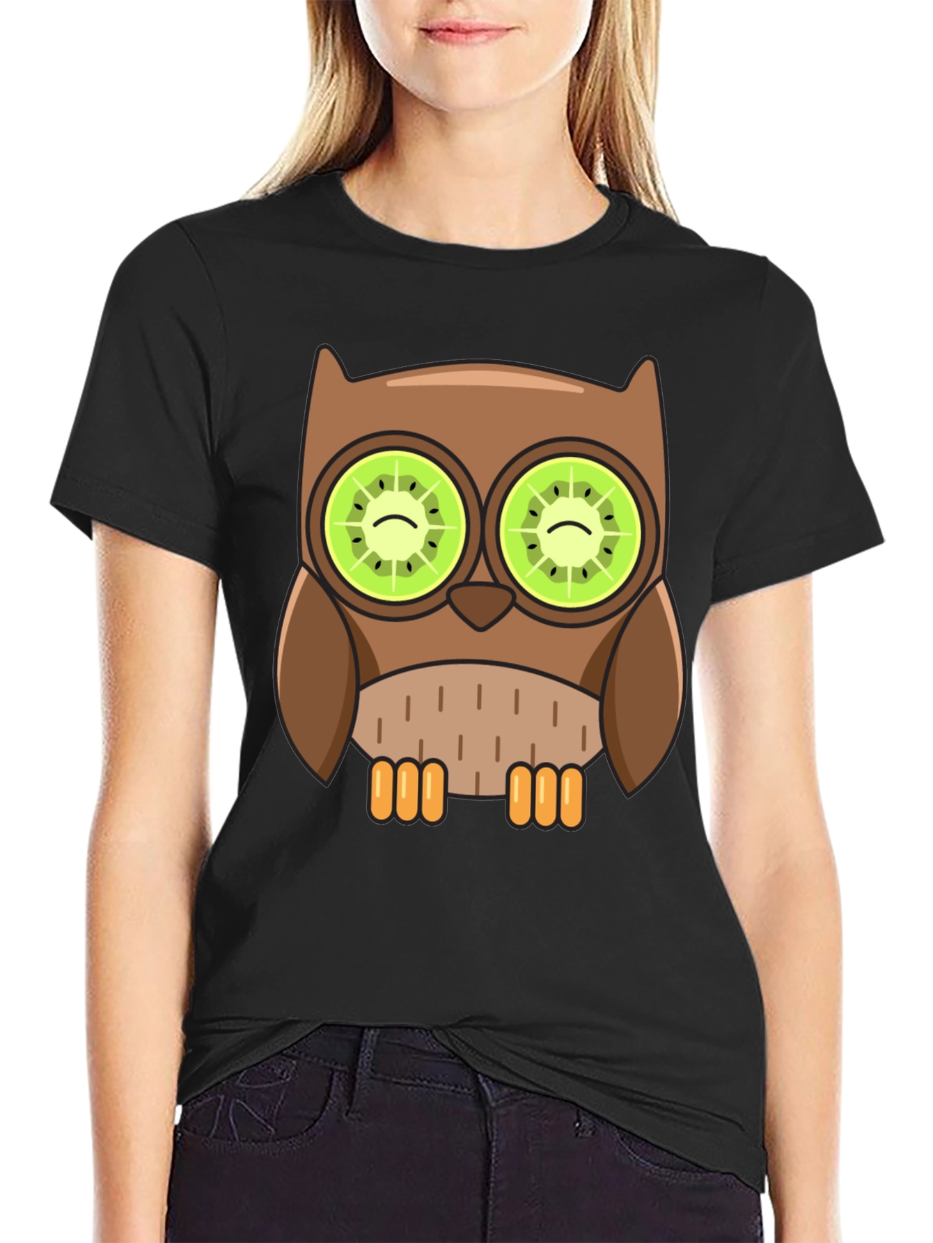 Whimsical Owl T-Shirt with Kiwi Eyes Design