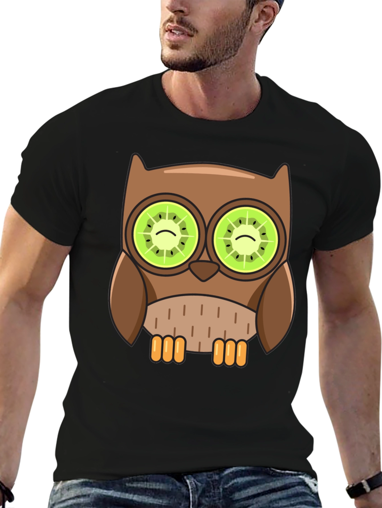Whimsical Owl T-Shirt with Kiwi Eyes Design