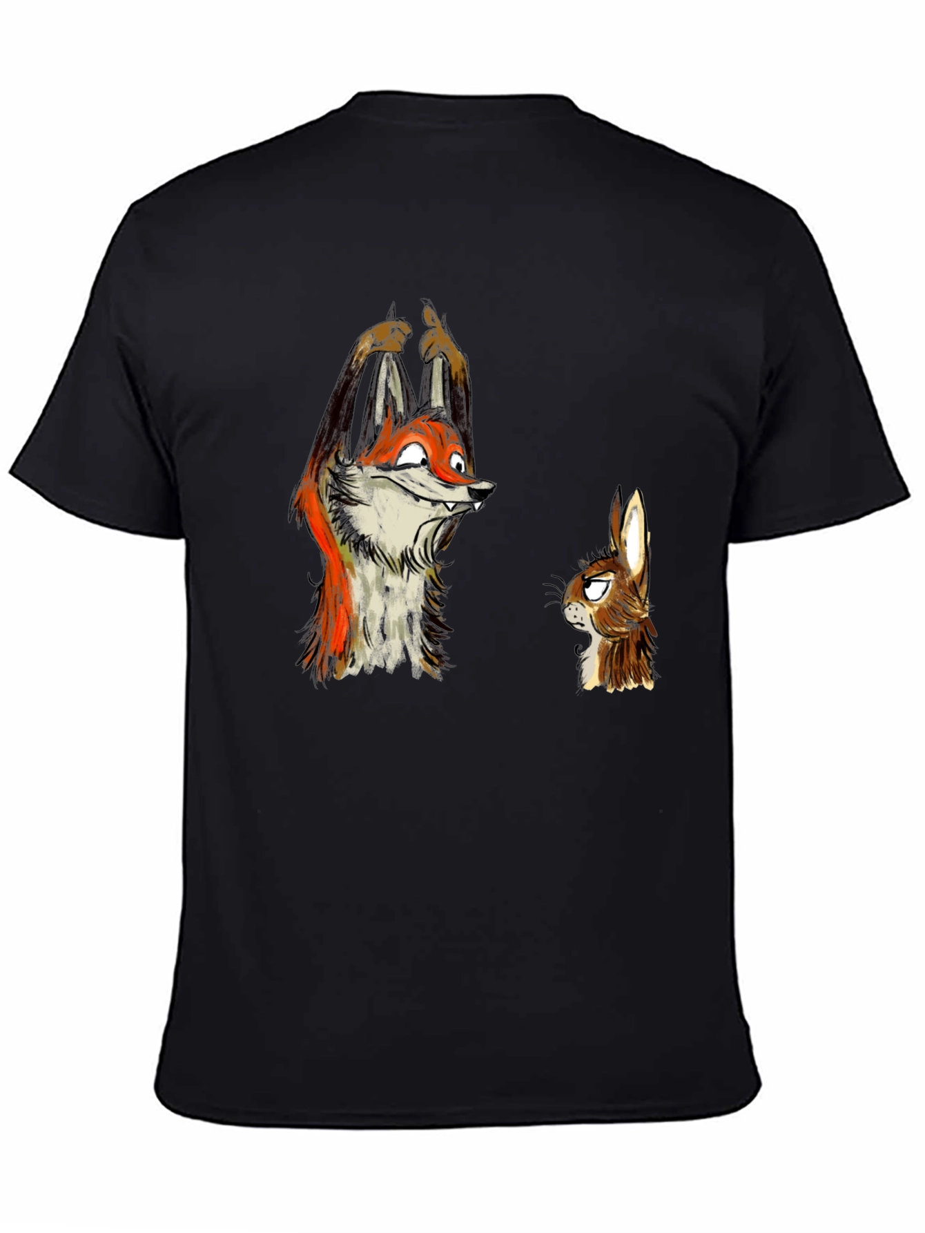 Funny Fox and Rabbit Graphic Tee - Black