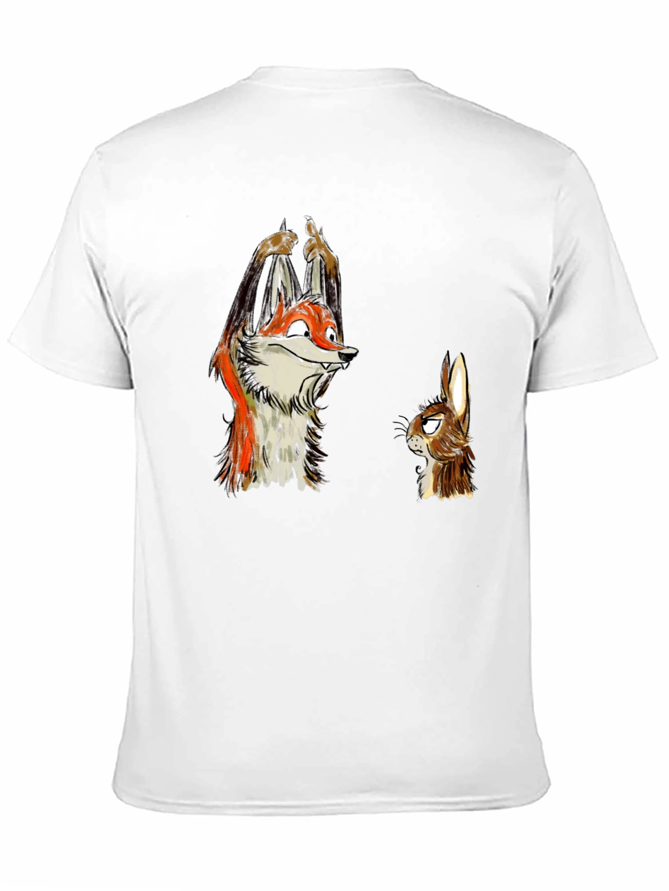 Funny Fox and Rabbit Graphic Tee - Black