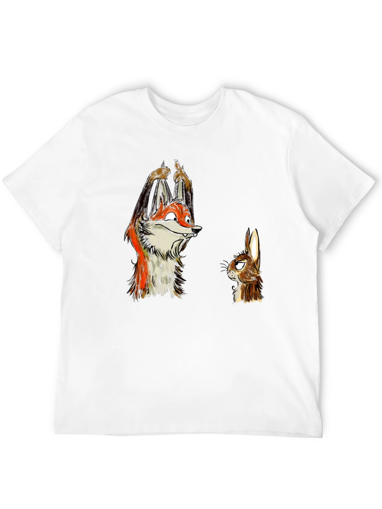 Funny Fox and Rabbit Graphic Tee - Black