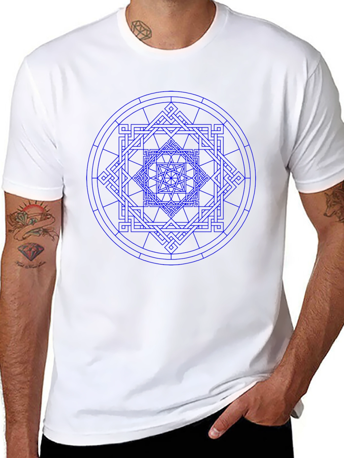 Geometric Blue Print Black T-Shirt