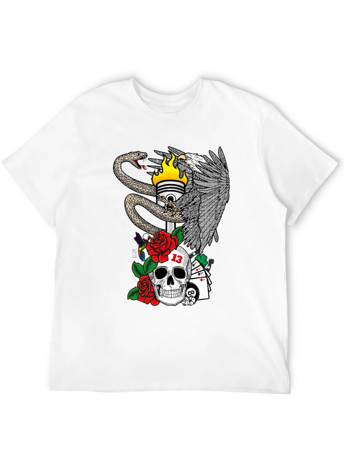 Skull Snake and Eagle Graphic Print T-Shirt