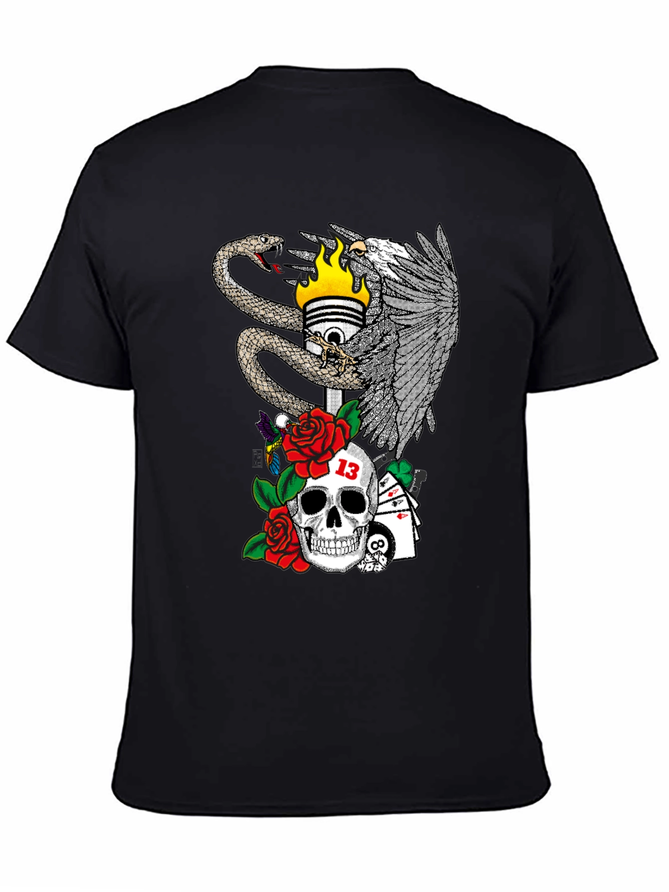 Skull Snake and Eagle Graphic Print T-Shirt