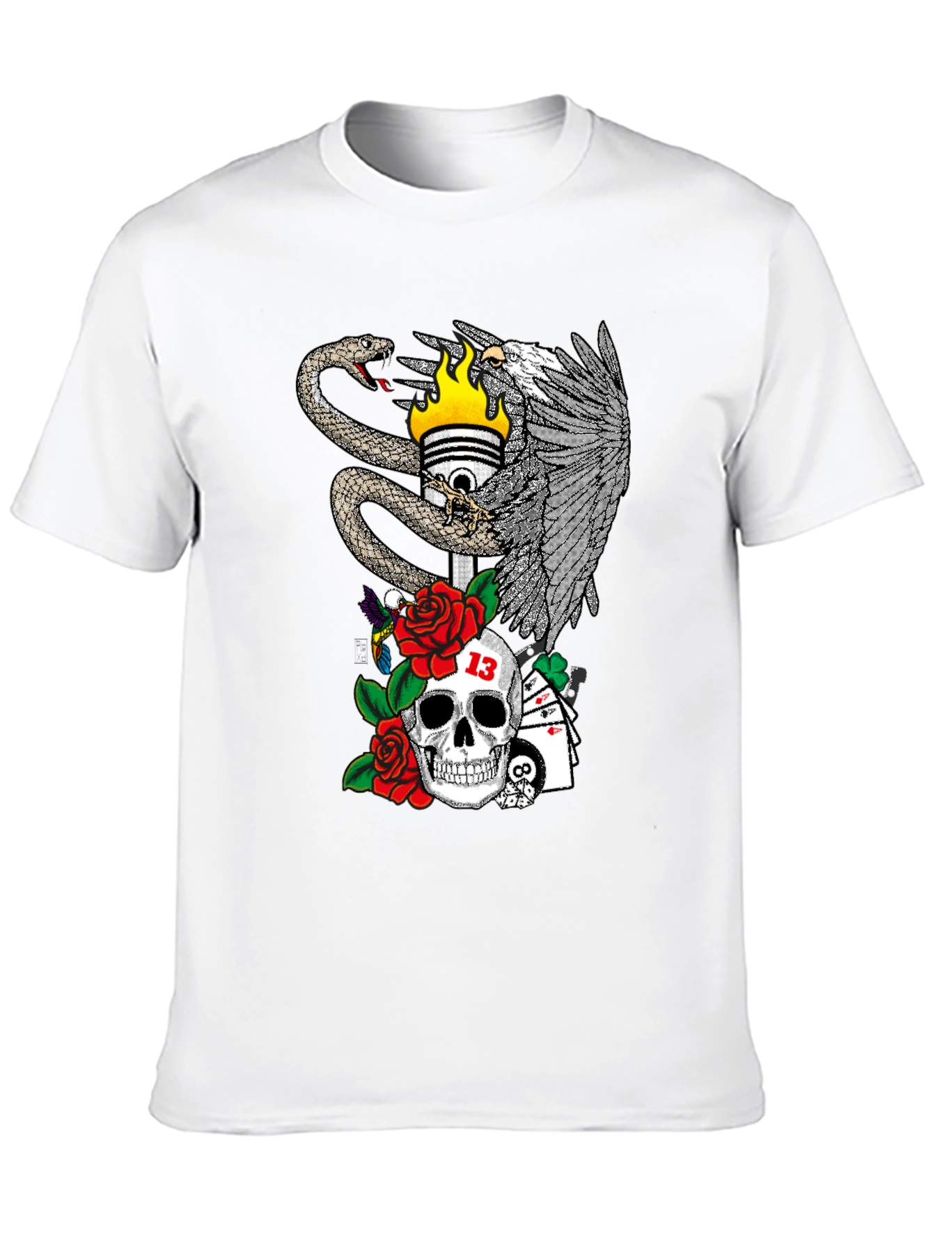 Skull Snake and Eagle Graphic Print T-Shirt