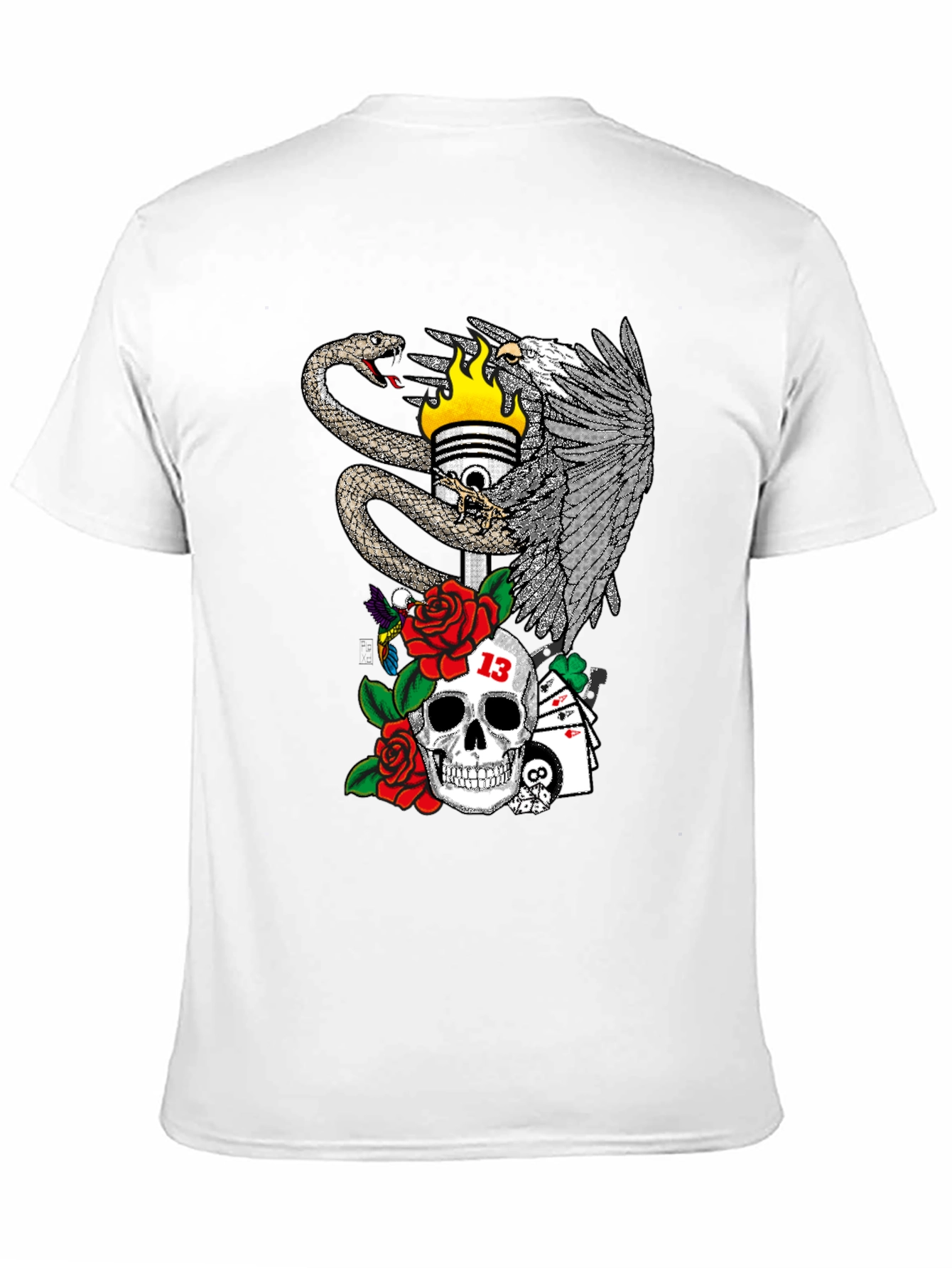 Skull Snake and Eagle Graphic Print T-Shirt