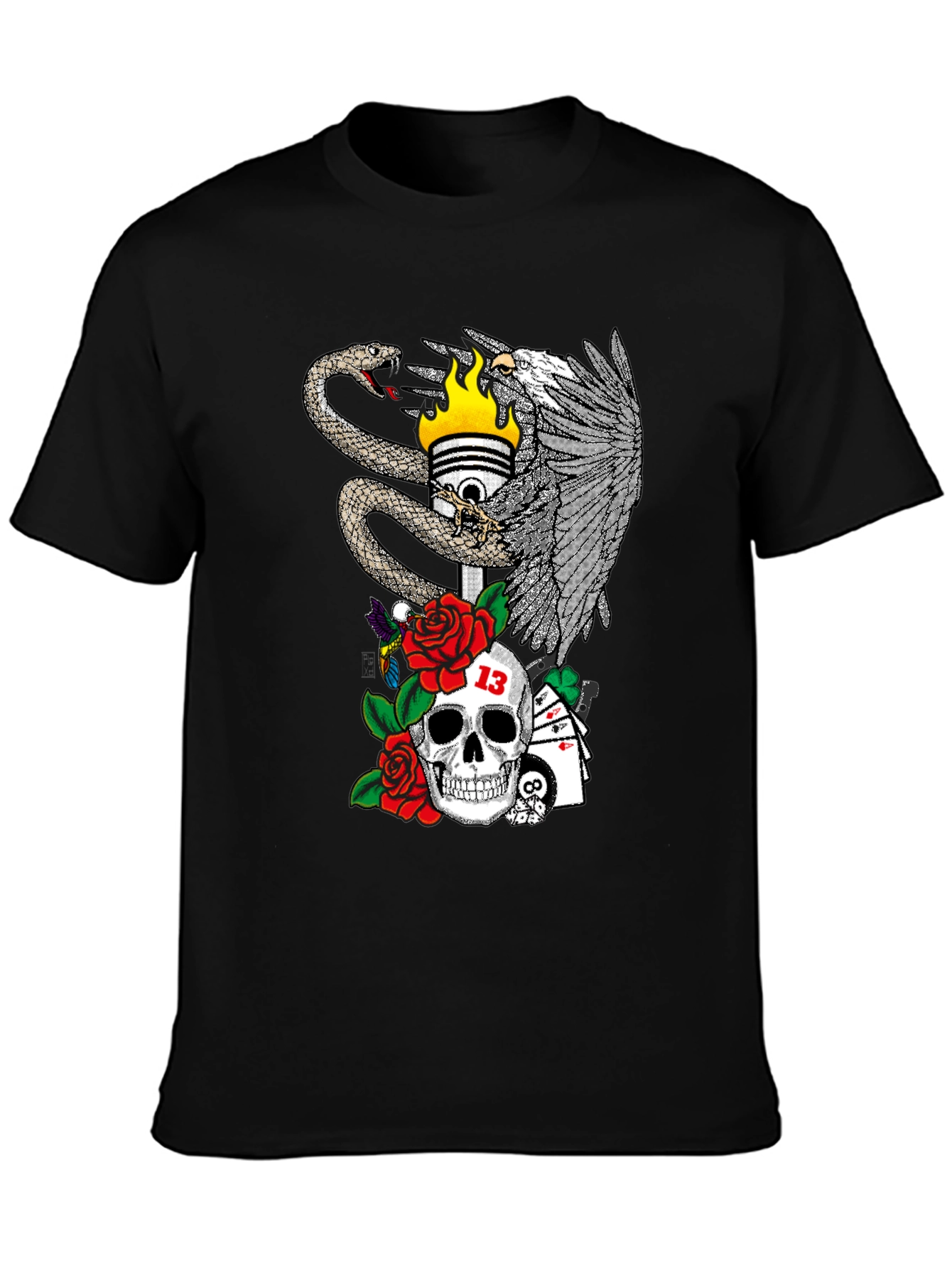 Skull Snake and Eagle Graphic Print T-Shirt
