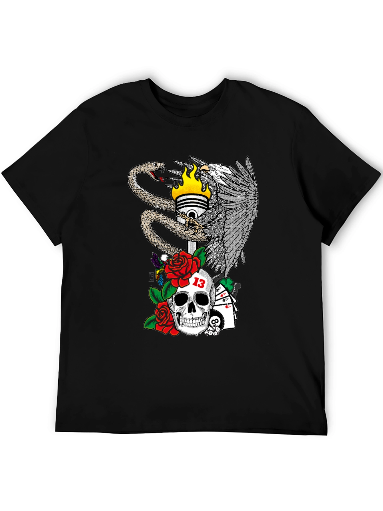 Skull Snake and Eagle Graphic Print T-Shirt