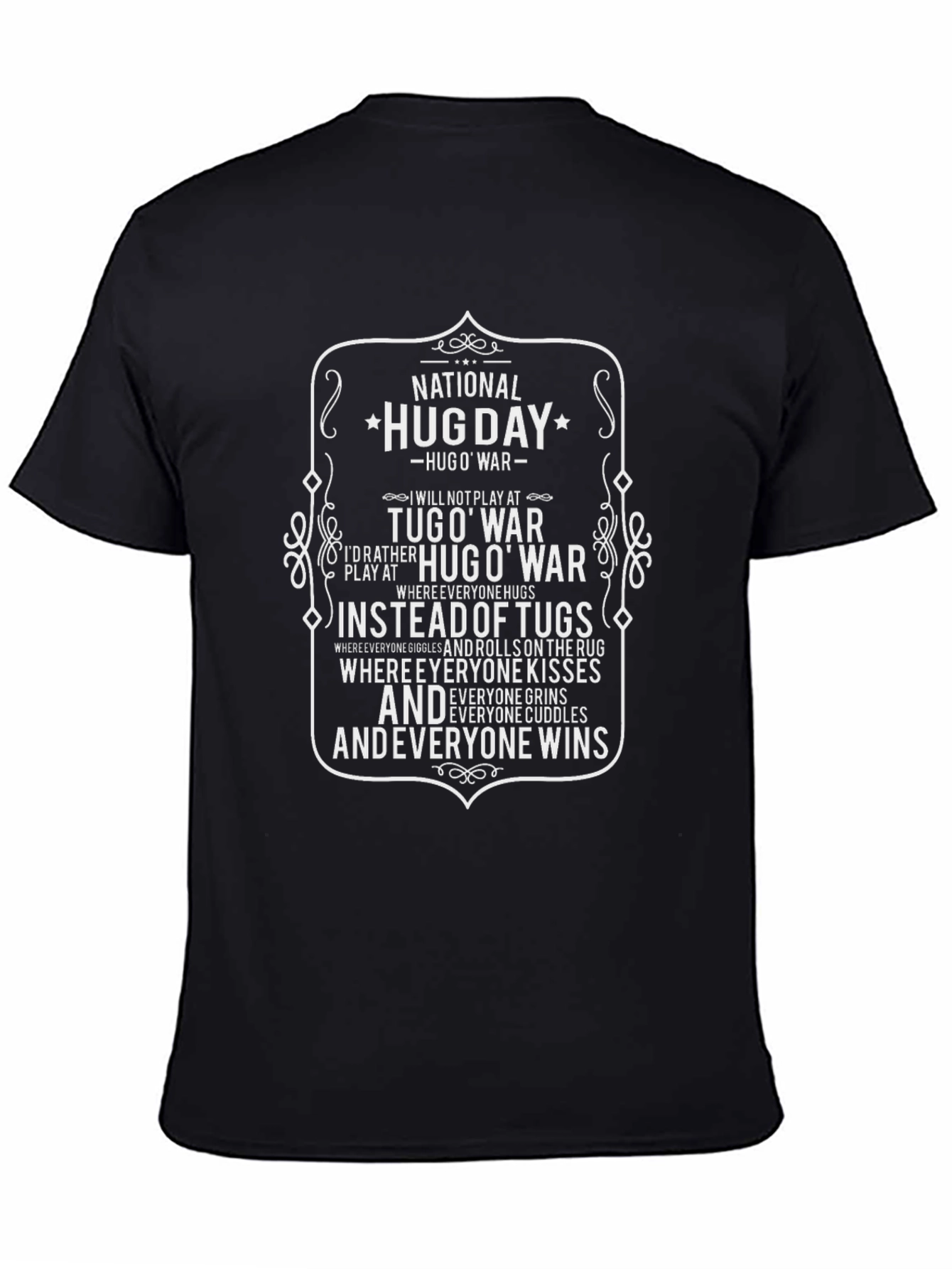 National Hug Day T-Shirt - Black Cotton Tee