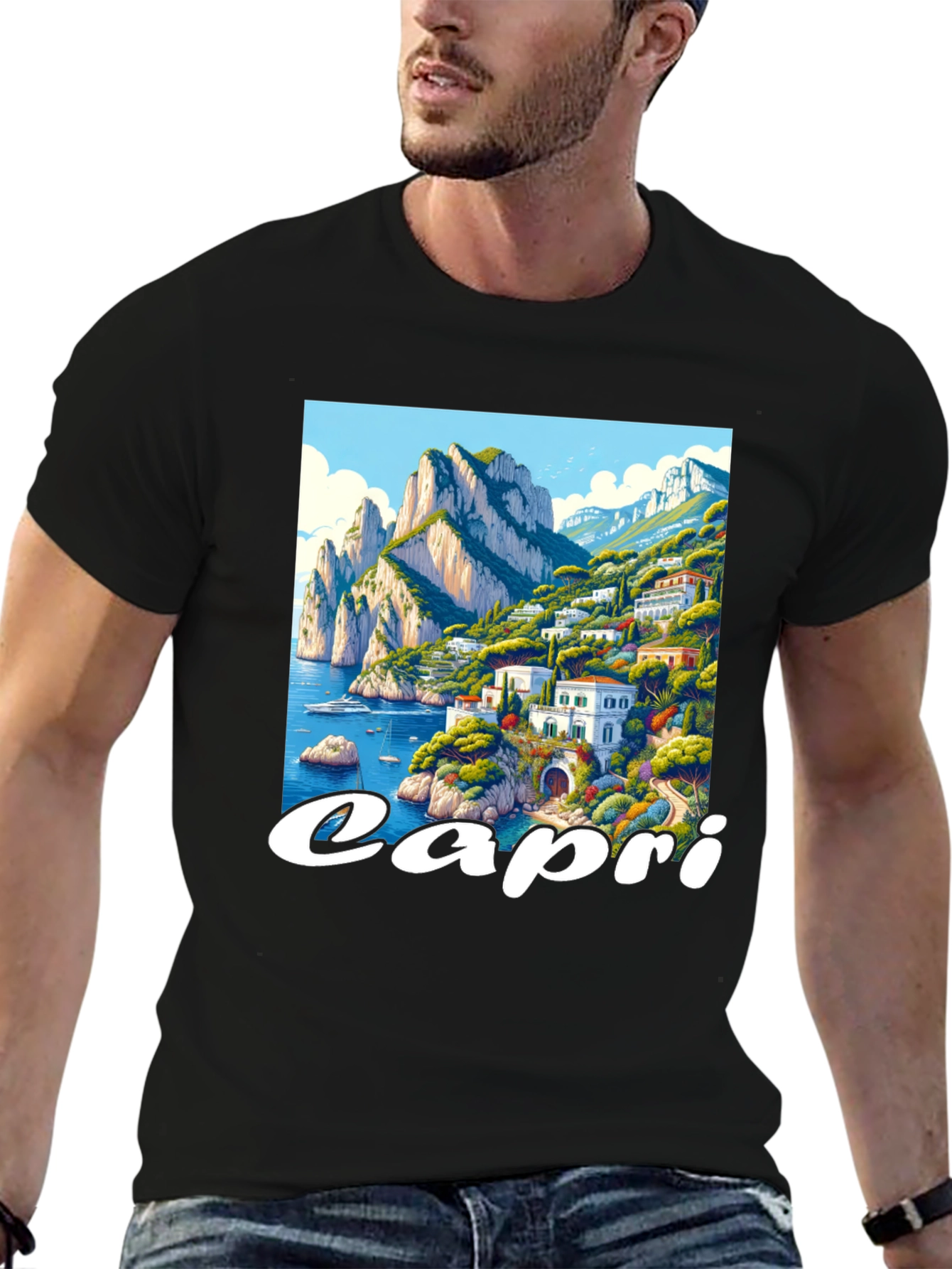 Capri Island Graphic Tee - Mens Black T-Shirt