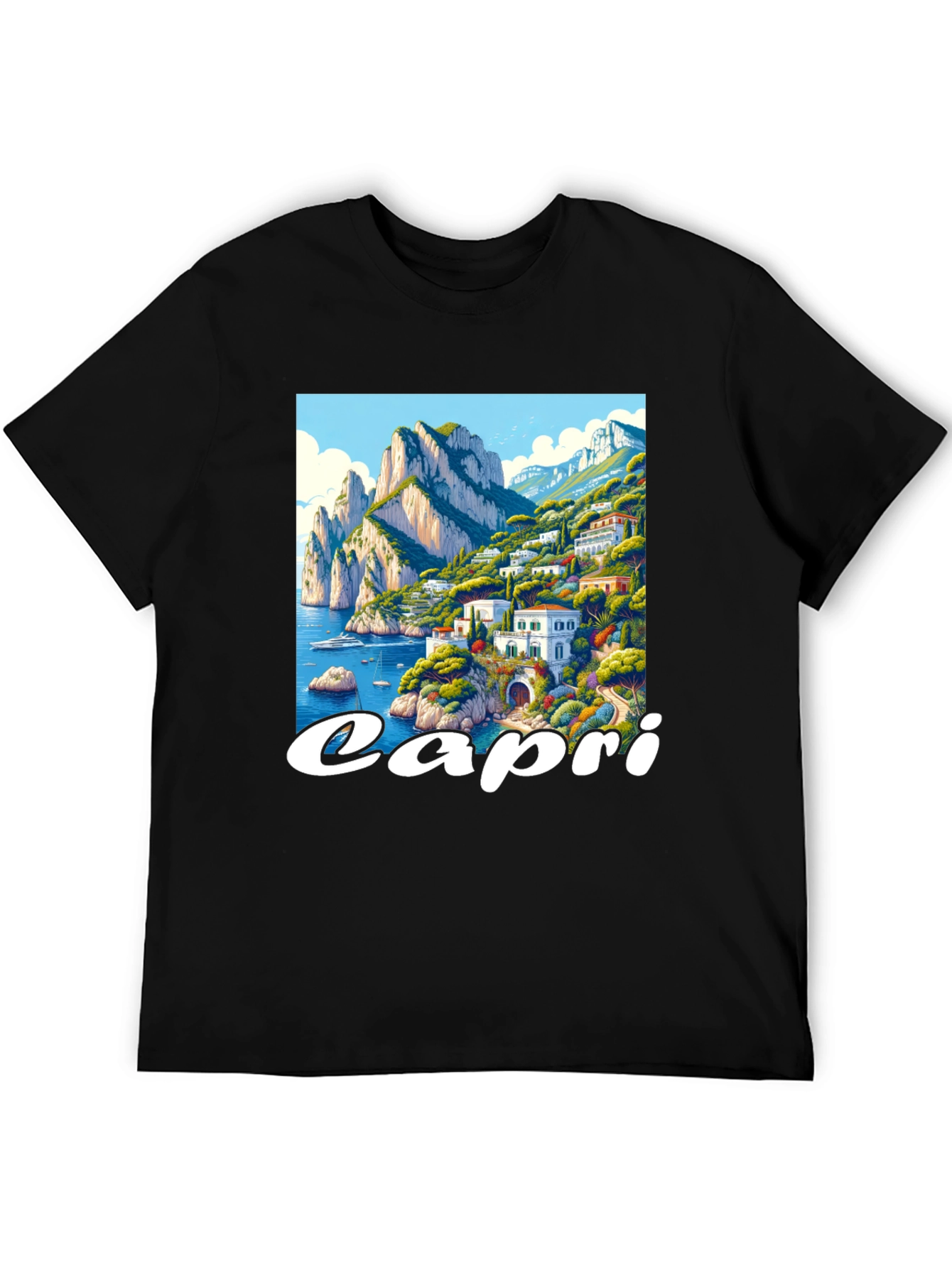 Capri Island Graphic Tee - Mens Black T-Shirt