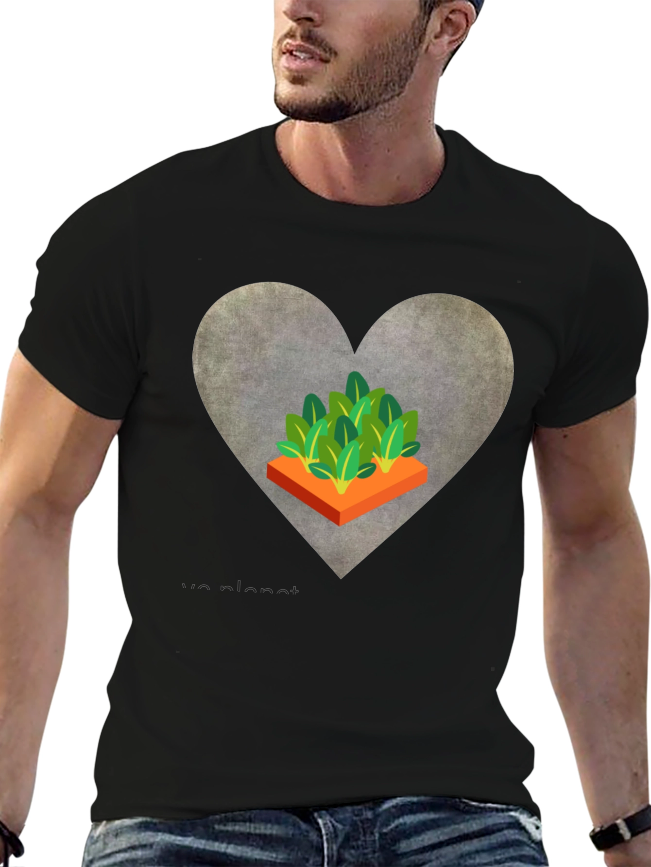 Love Our Planet Black T-Shirt Garden Heart Design
