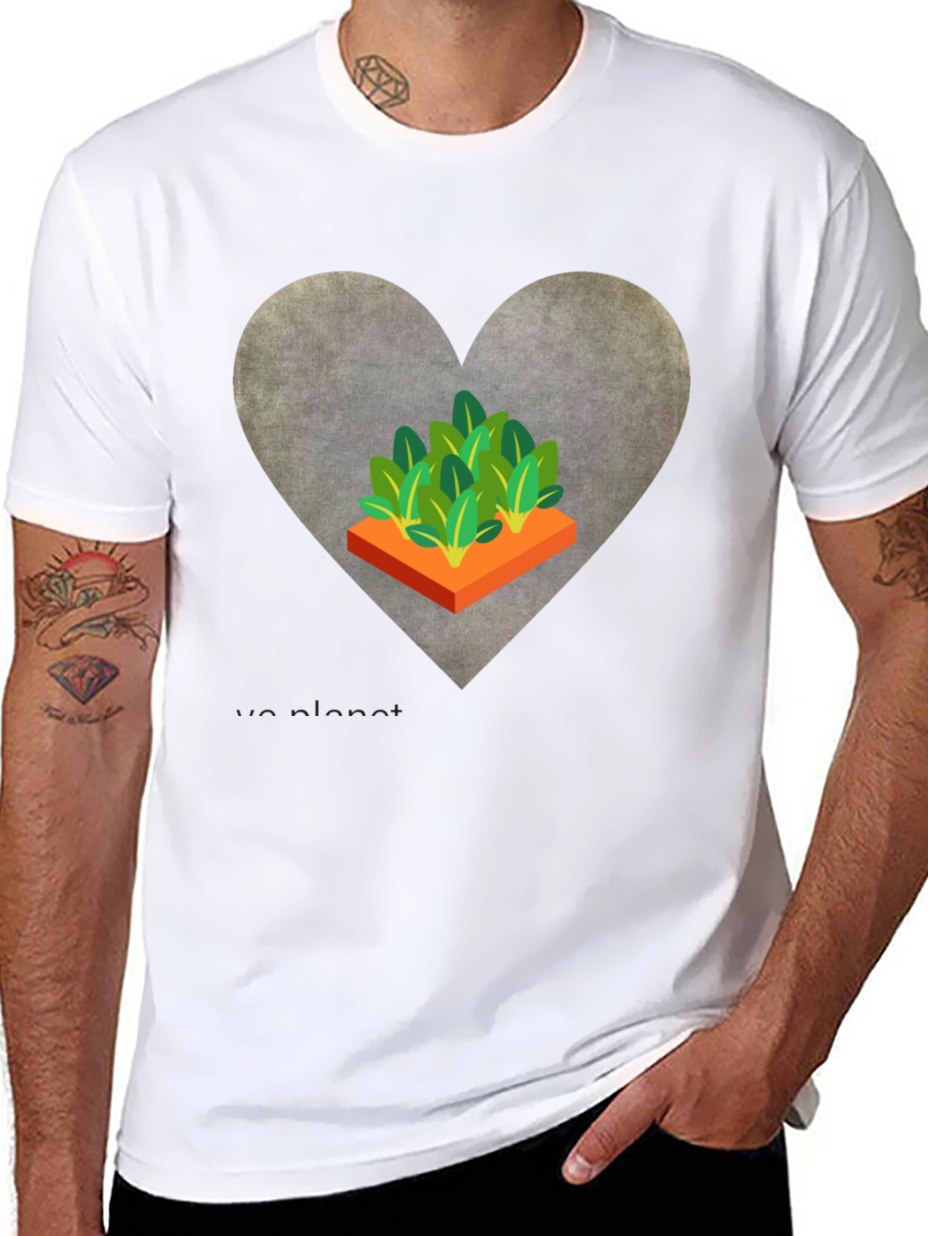 Love Our Planet Black T-Shirt Garden Heart Design