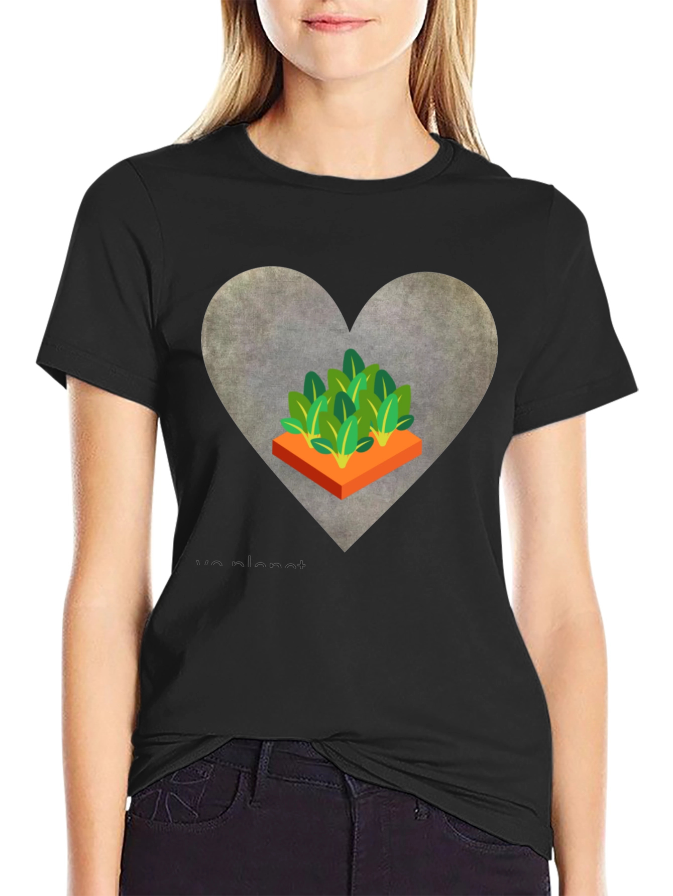 Love Our Planet Black T-Shirt Garden Heart Design