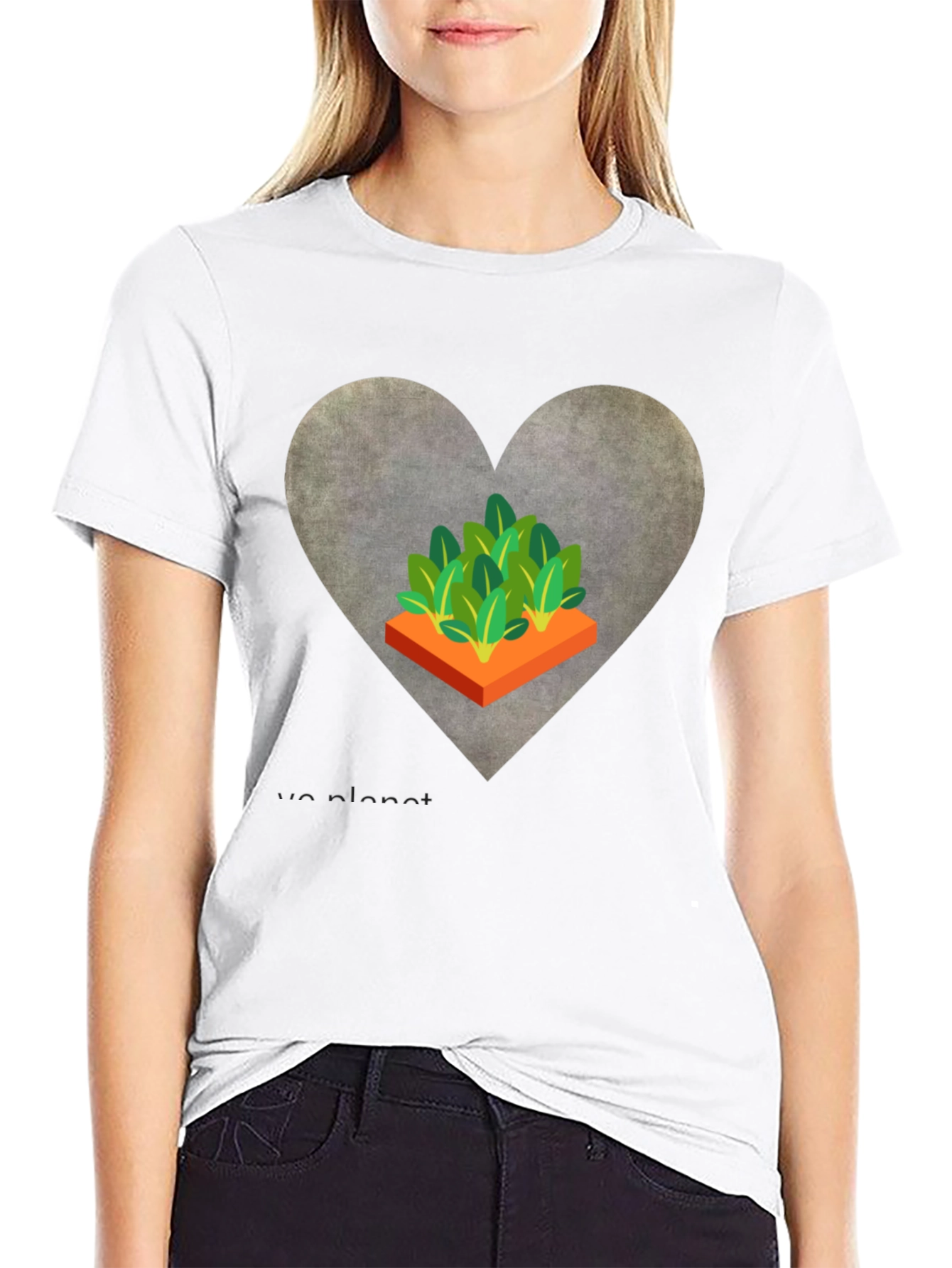 Love Our Planet Black T-Shirt Garden Heart Design