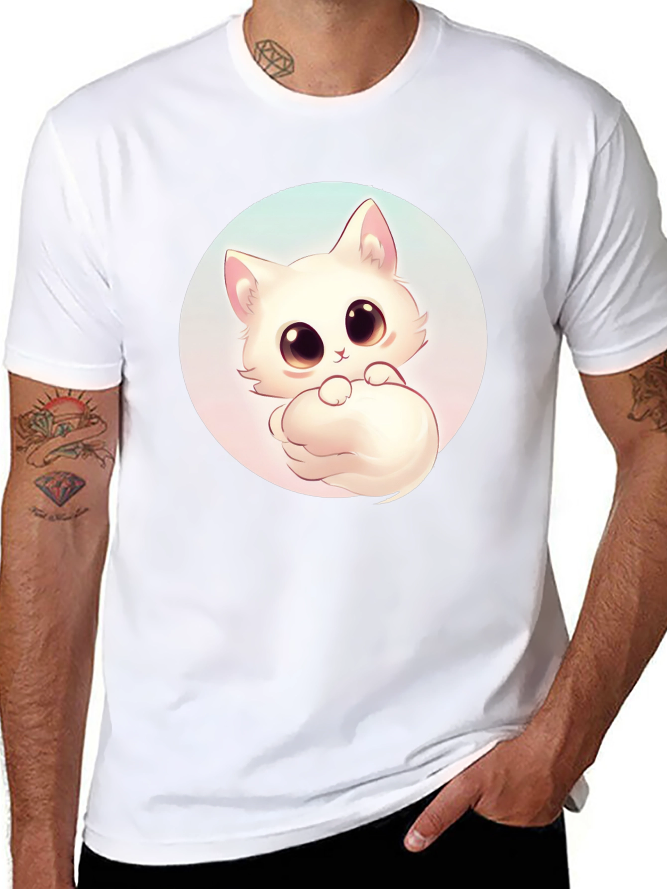 Cute Cat Graphic Tee - Black Cotton Comfort
