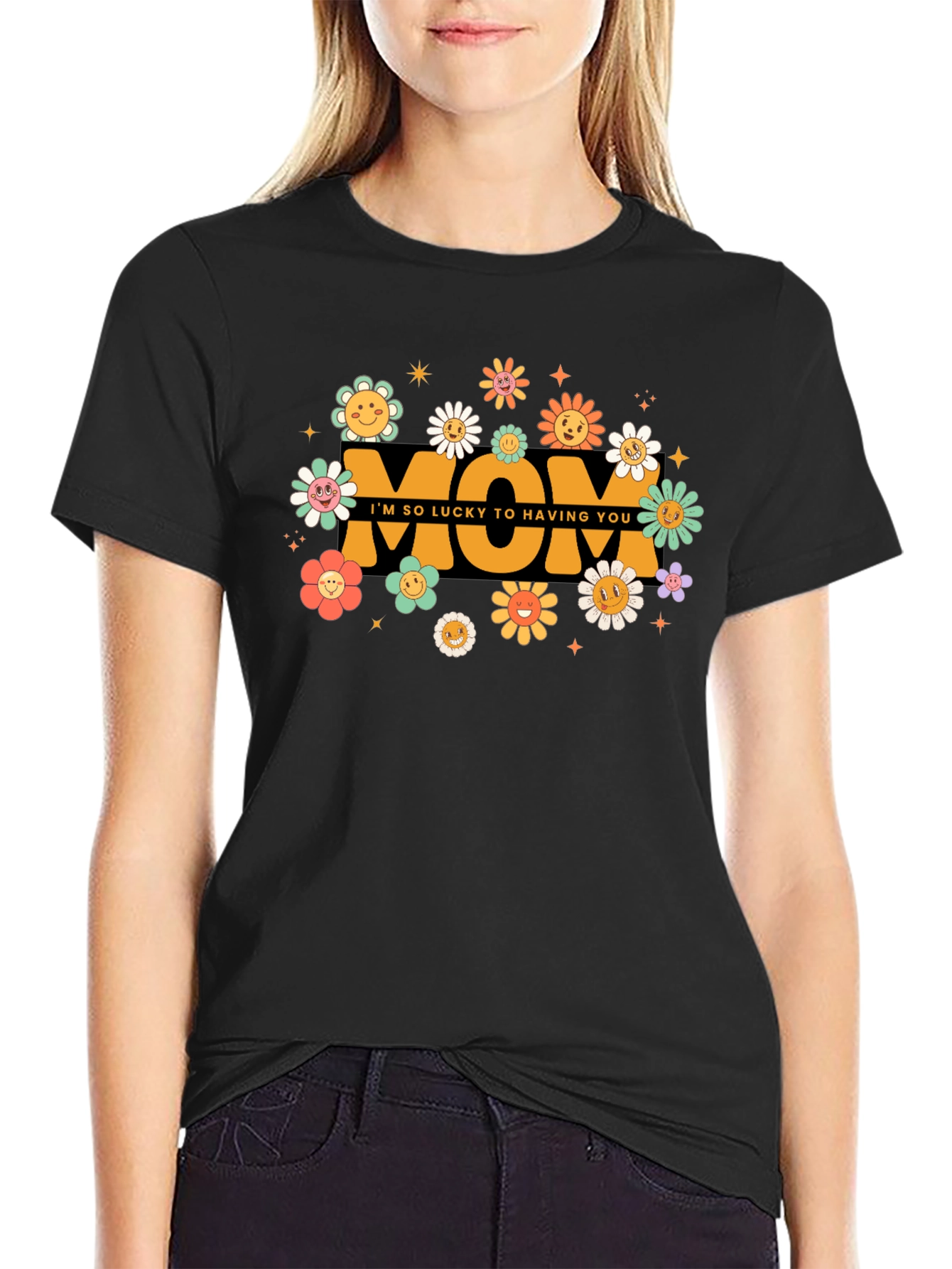 Retro Flower Mom T-Shirt - Lucky to Have You