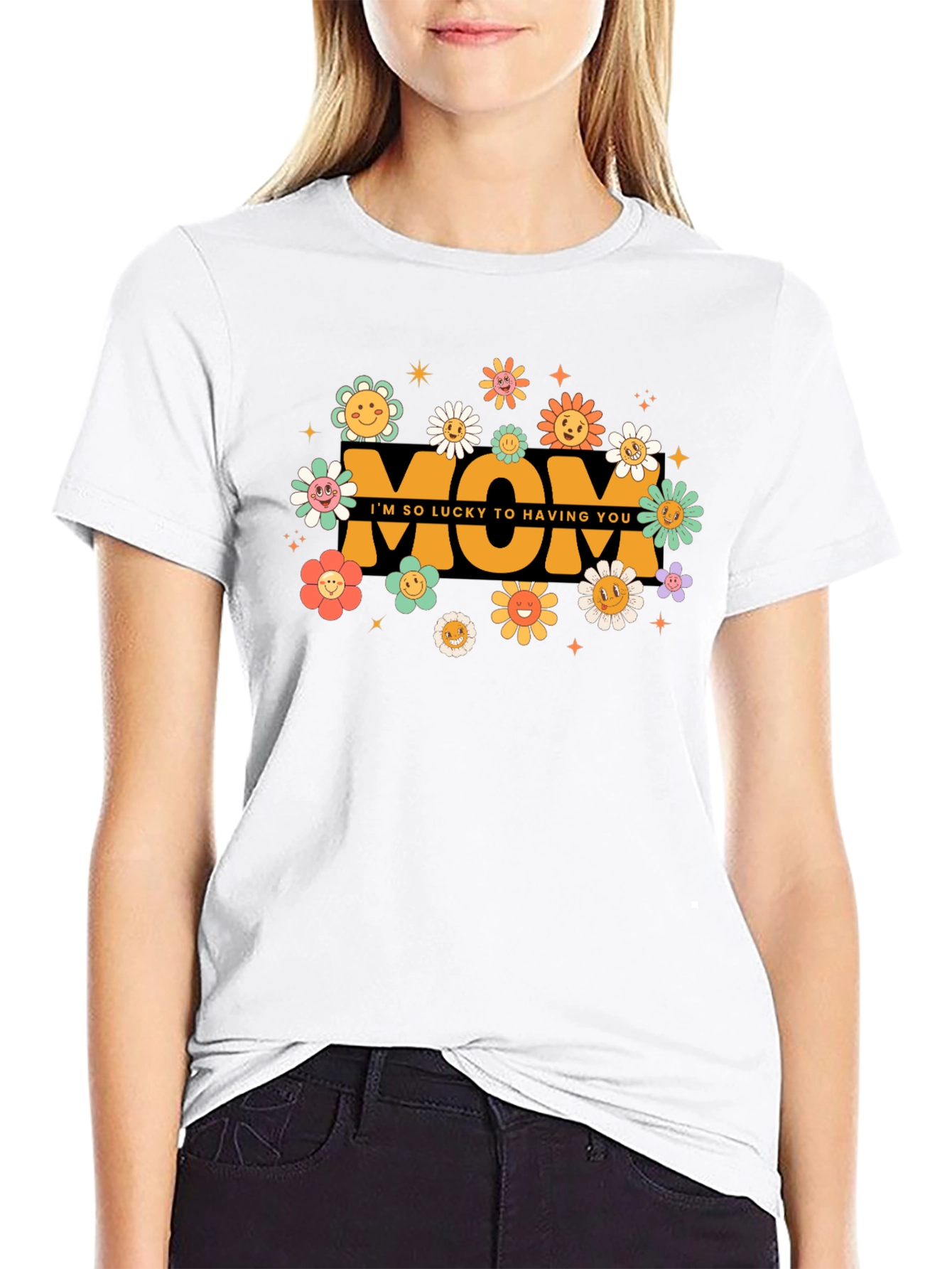 Retro Flower Mom T-Shirt - Lucky to Have You