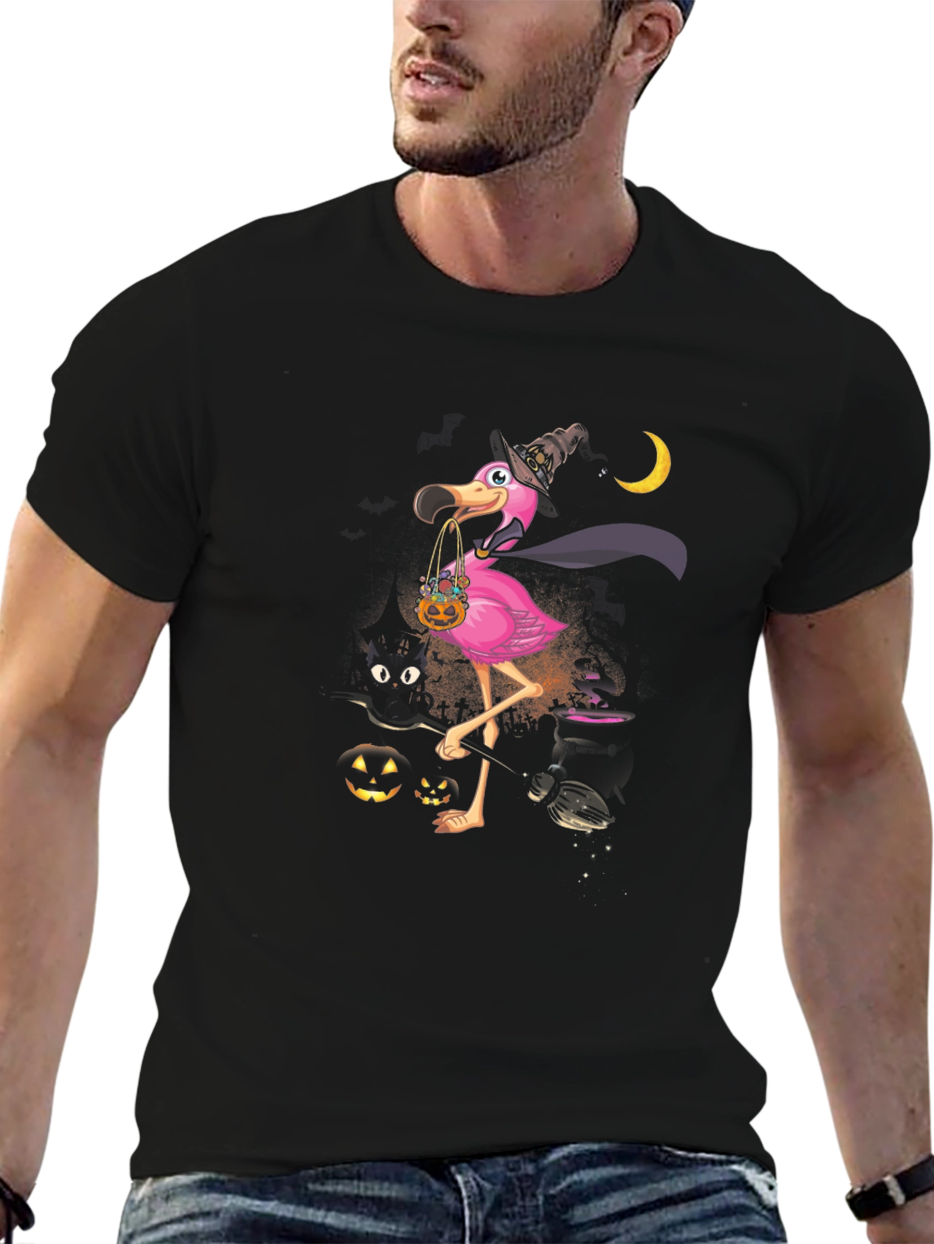 Halloween Flamingo T-Shirt - Witchy Pink Bird Tee