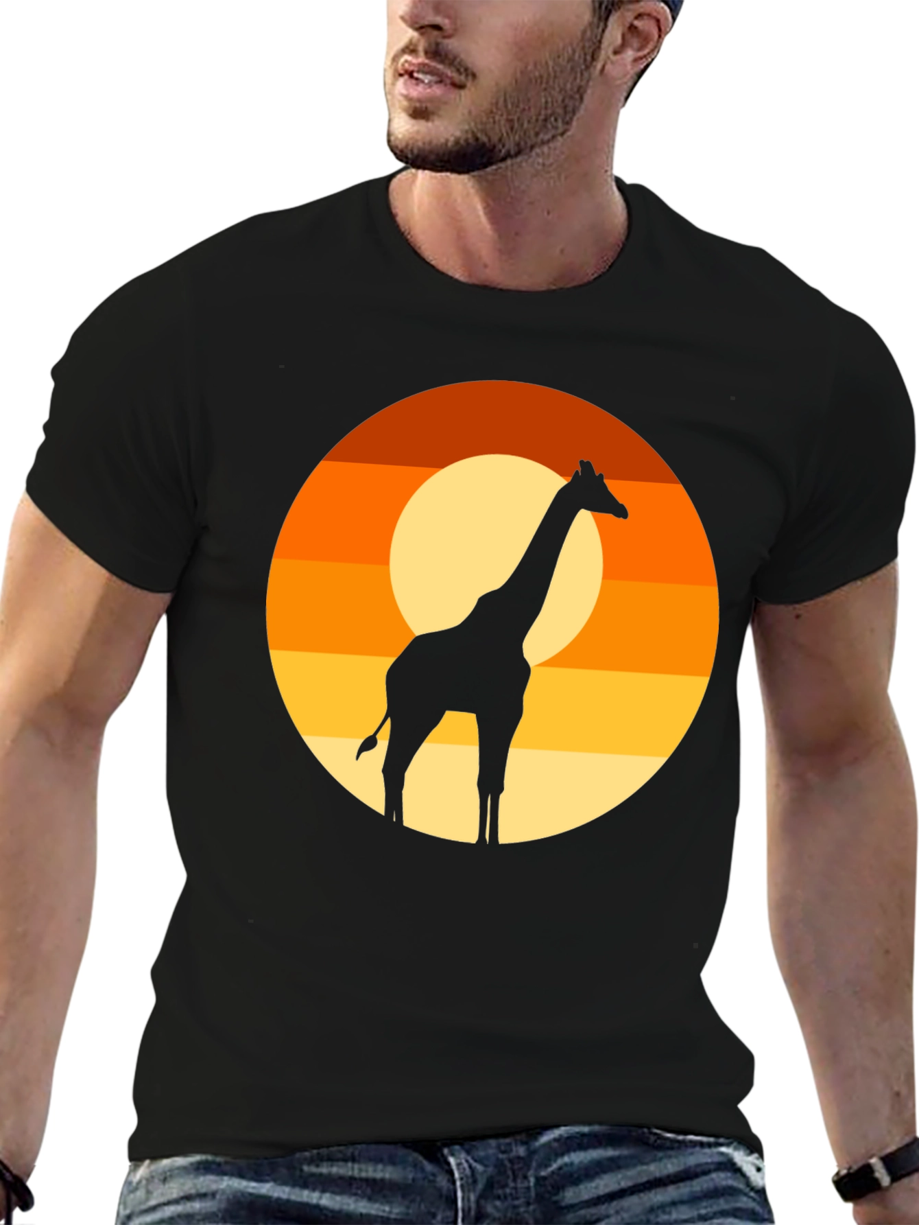 Giraffe Sunset T-Shirt - Black Graphic Tee