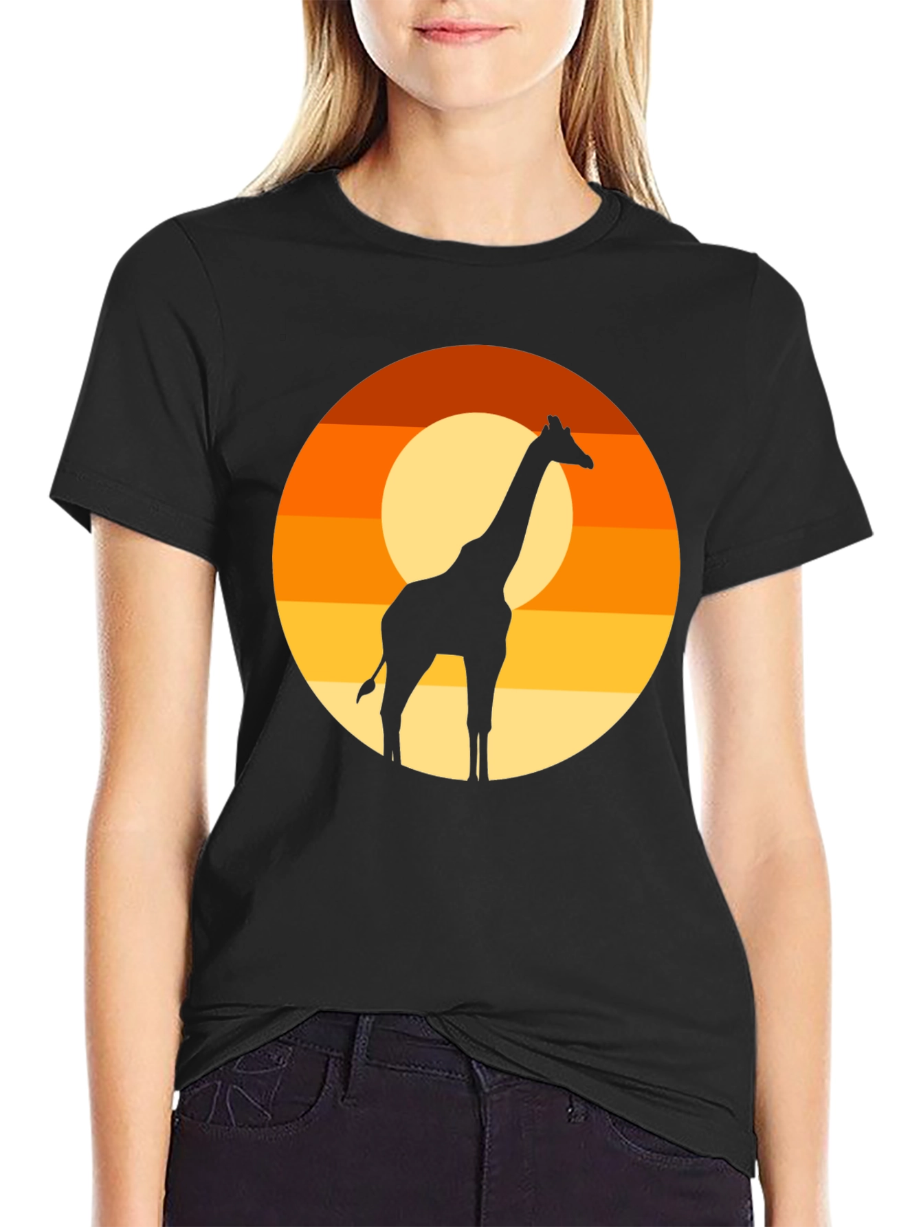 Giraffe Sunset T-Shirt - Black Graphic Tee