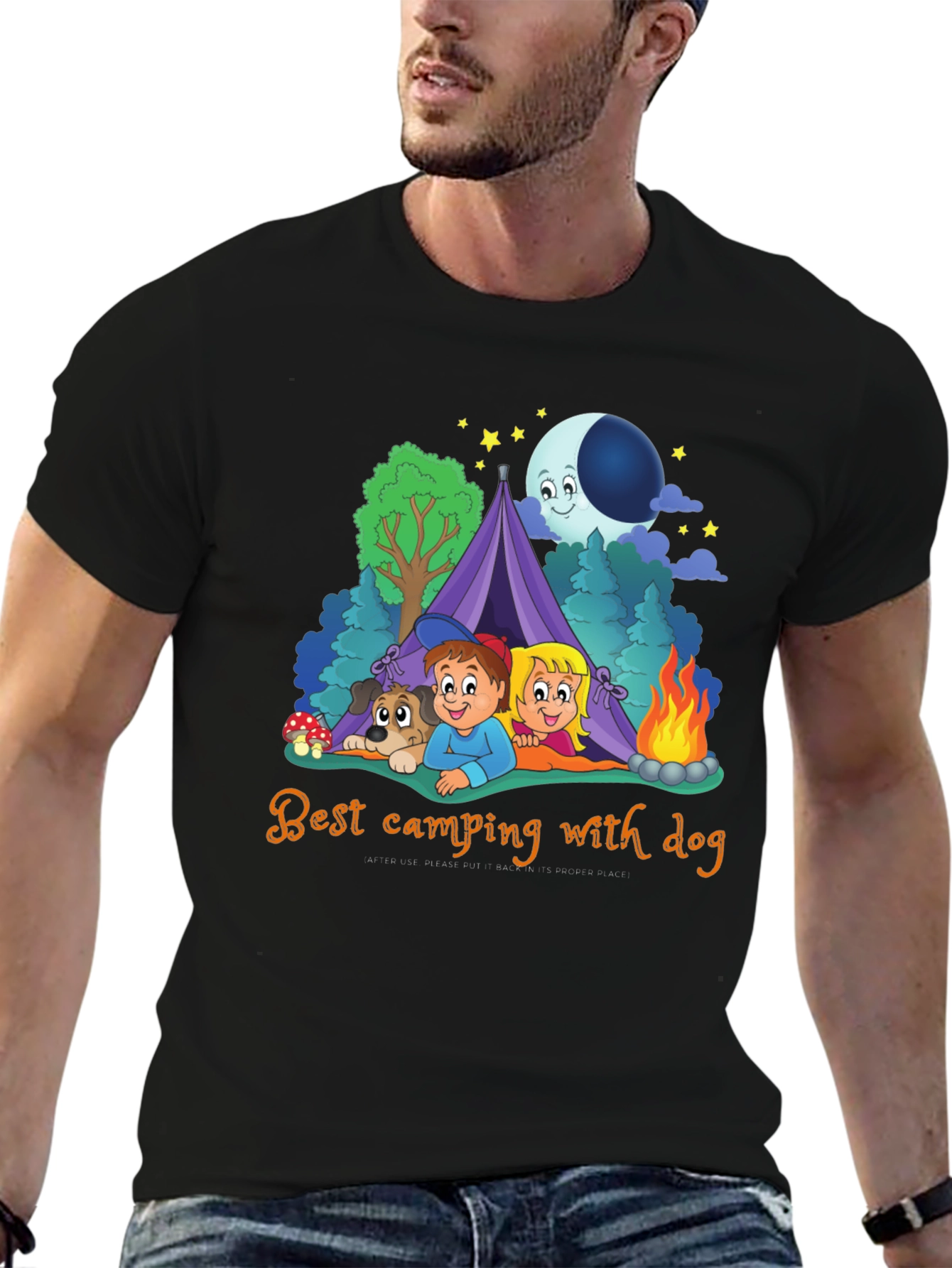 Camping with Dog Graphic T-Shirt