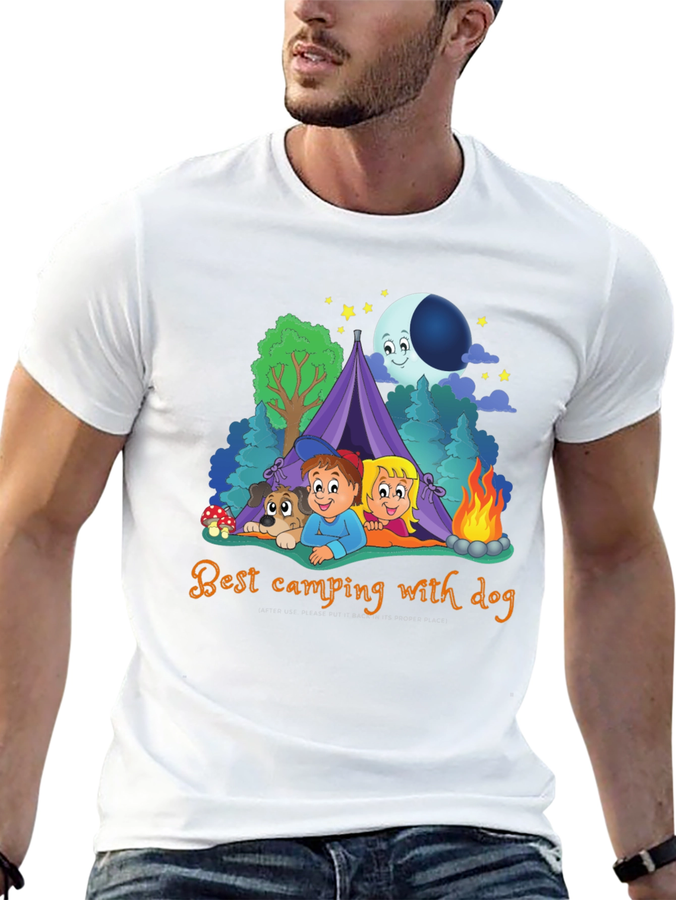 Camping with Dog Graphic T-Shirt
