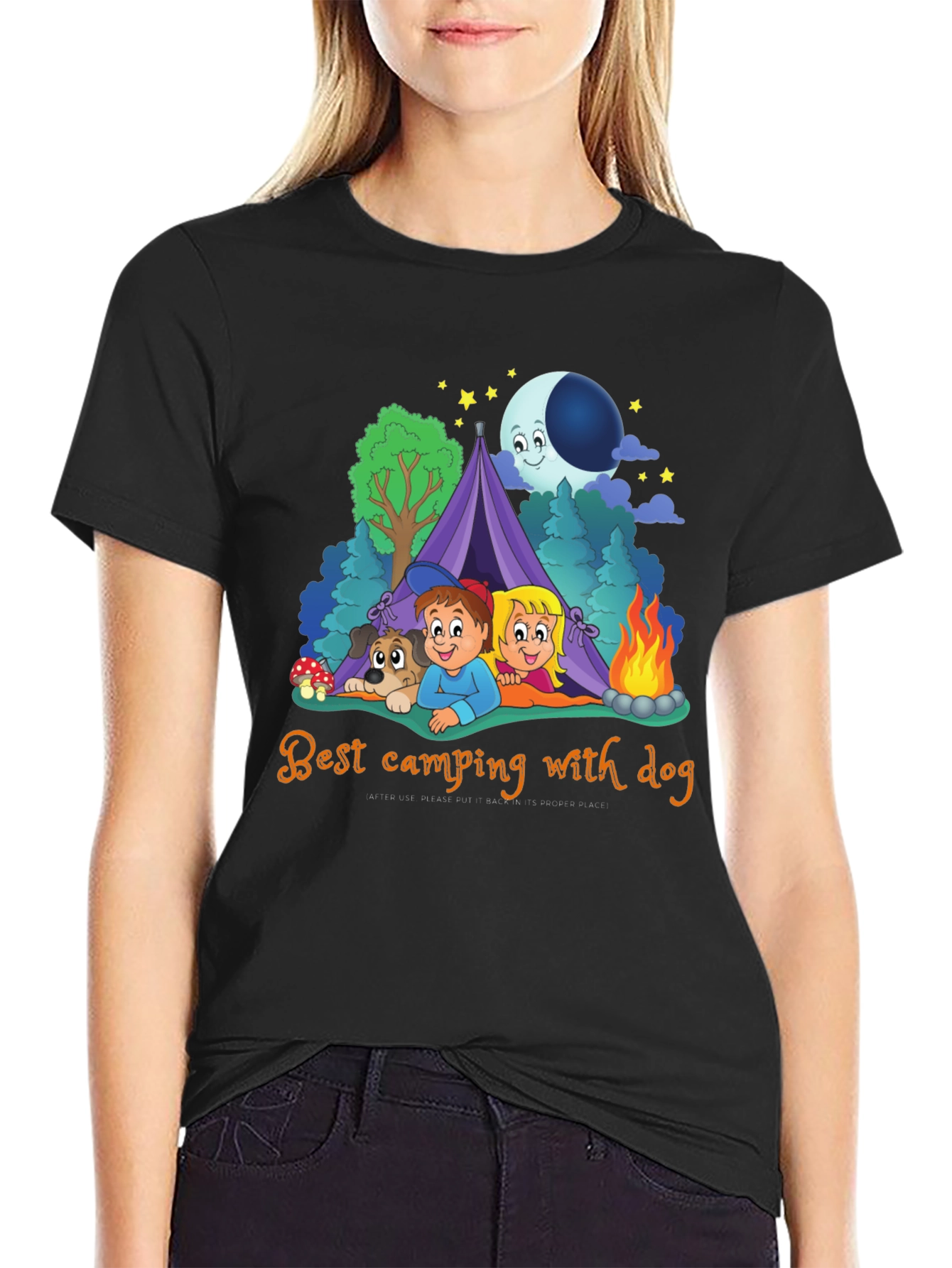 Camping with Dog Graphic T-Shirt