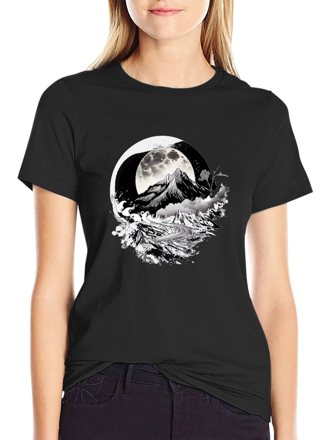 Moonlit Mountain Black Graphic Tee
