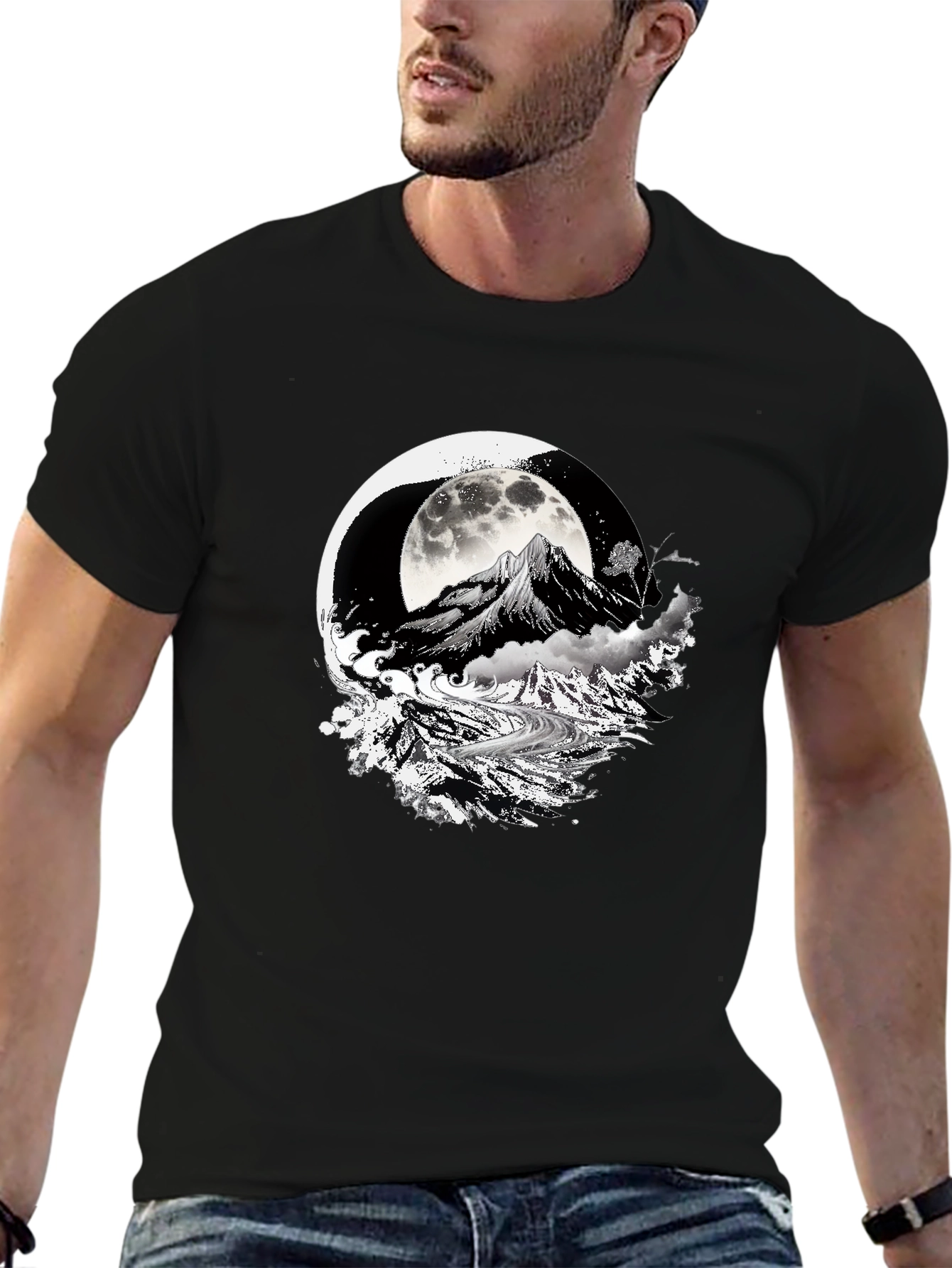 Moonlit Mountain Black Graphic Tee