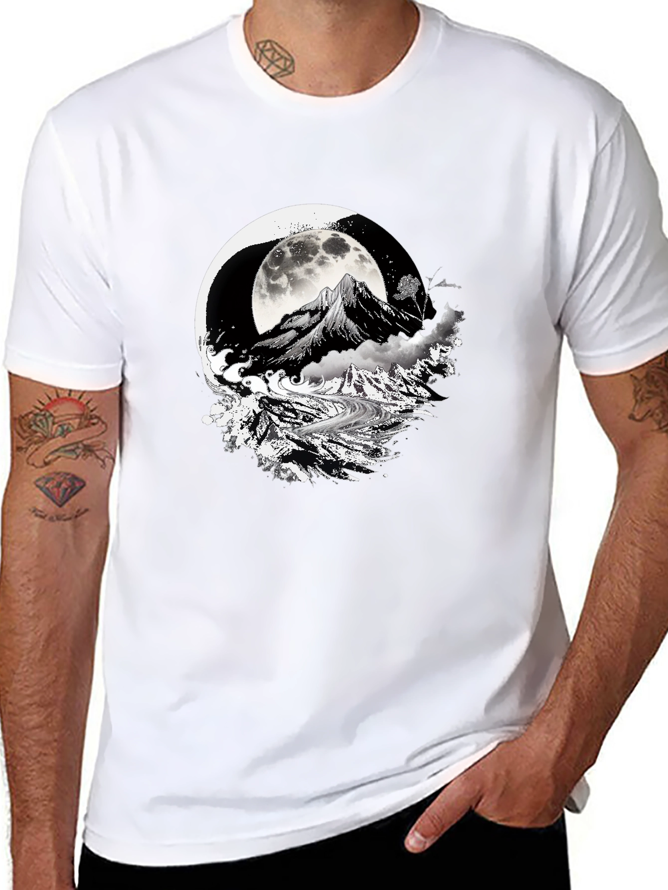 Moonlit Mountain Black Graphic Tee