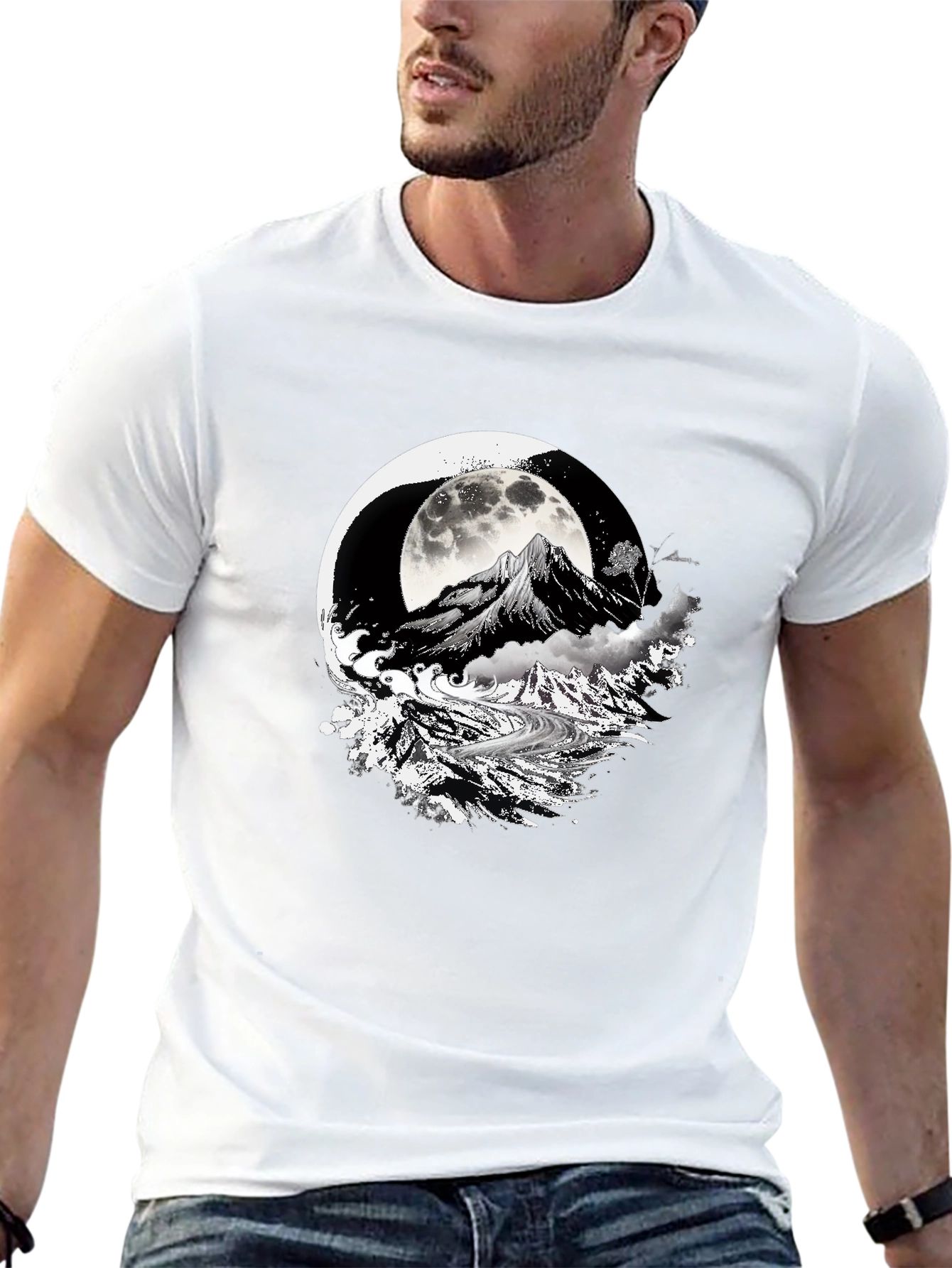 Moonlit Mountain Black Graphic Tee