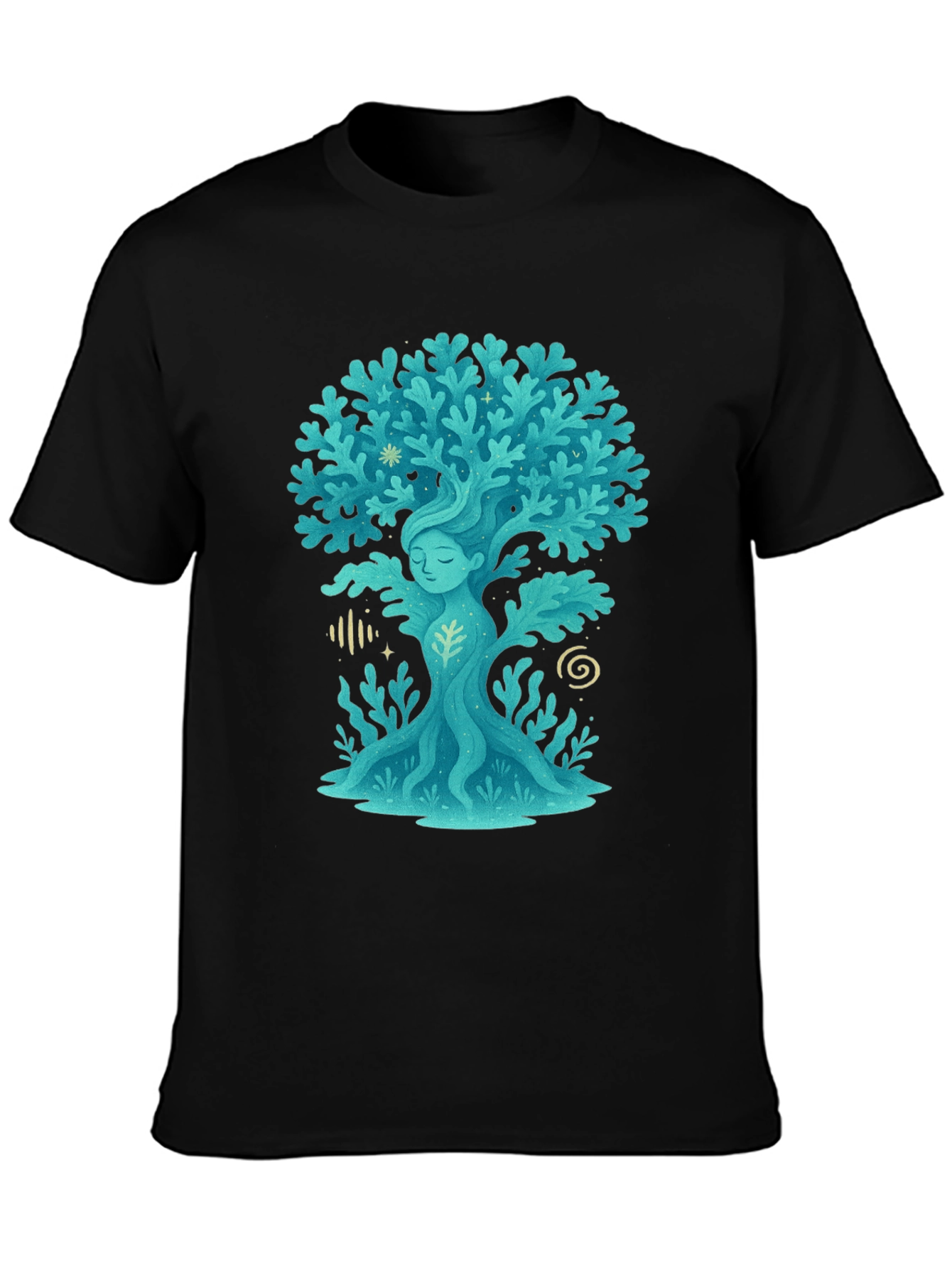Nature Spirit Tree Graphic Tee - Black Cotton Shirt