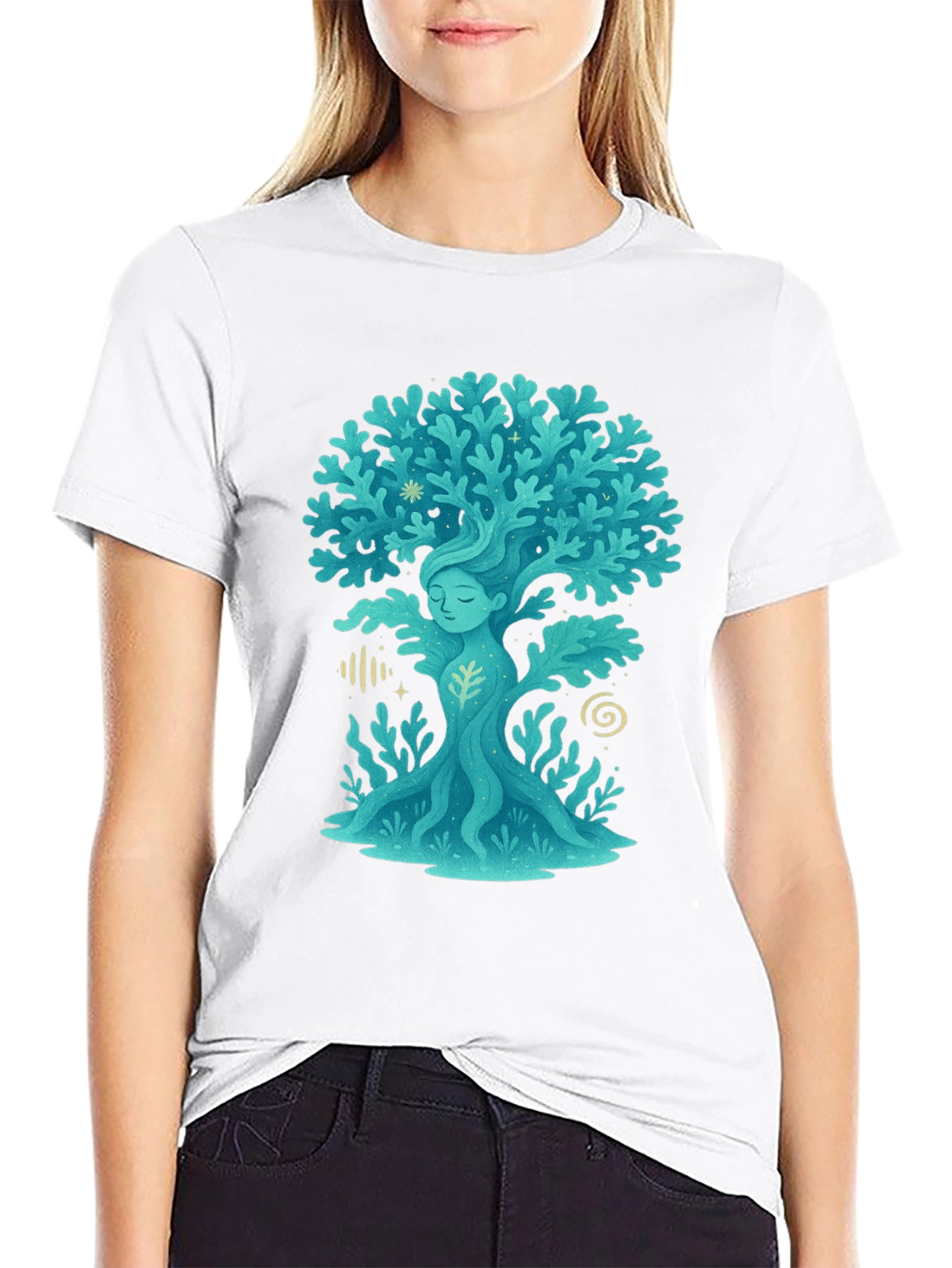 Nature Spirit Tree Graphic Tee - Black Cotton Shirt
