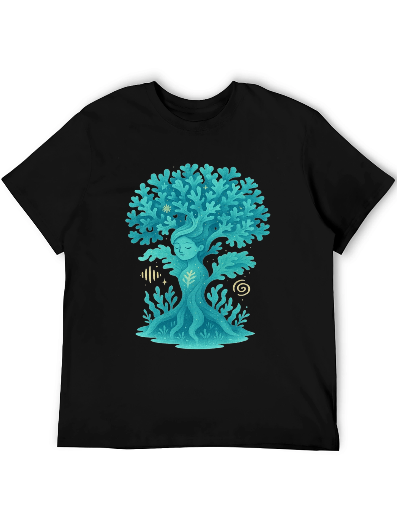 Nature Spirit Tree Graphic Tee - Black Cotton Shirt