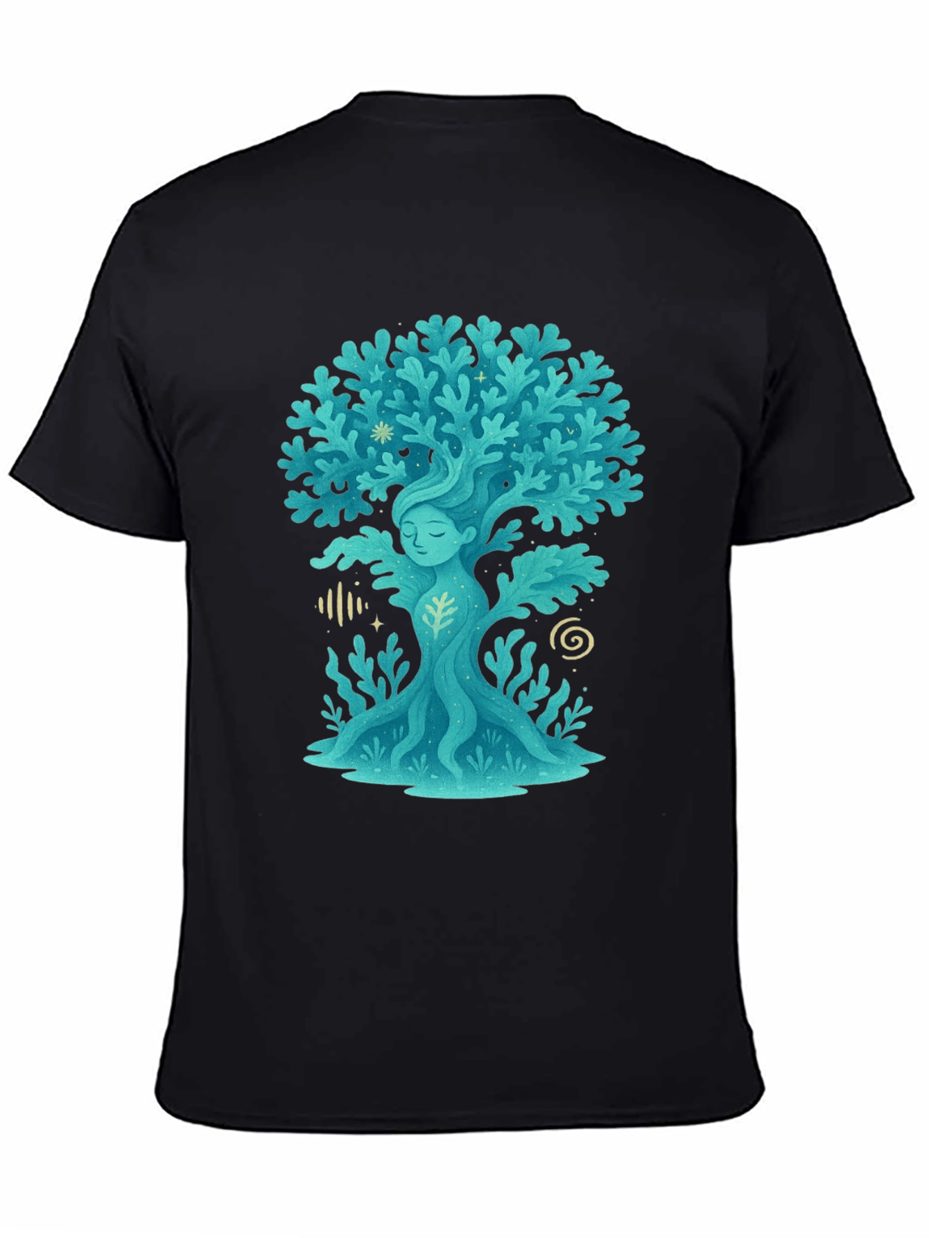 Nature Spirit Tree Graphic Tee - Black Cotton Shirt