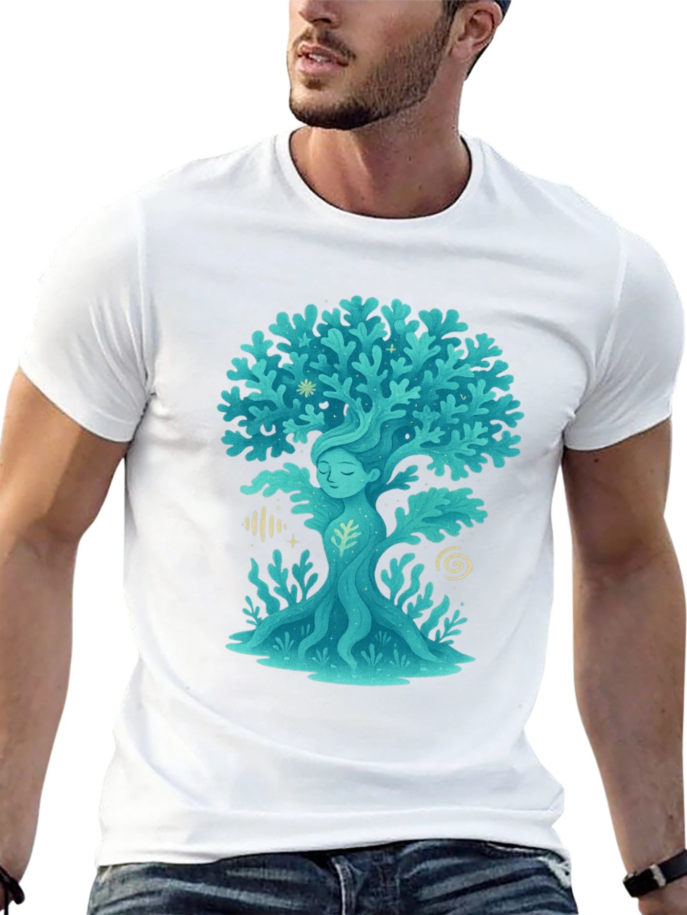Nature Spirit Tree Graphic Tee - Black Cotton Shirt