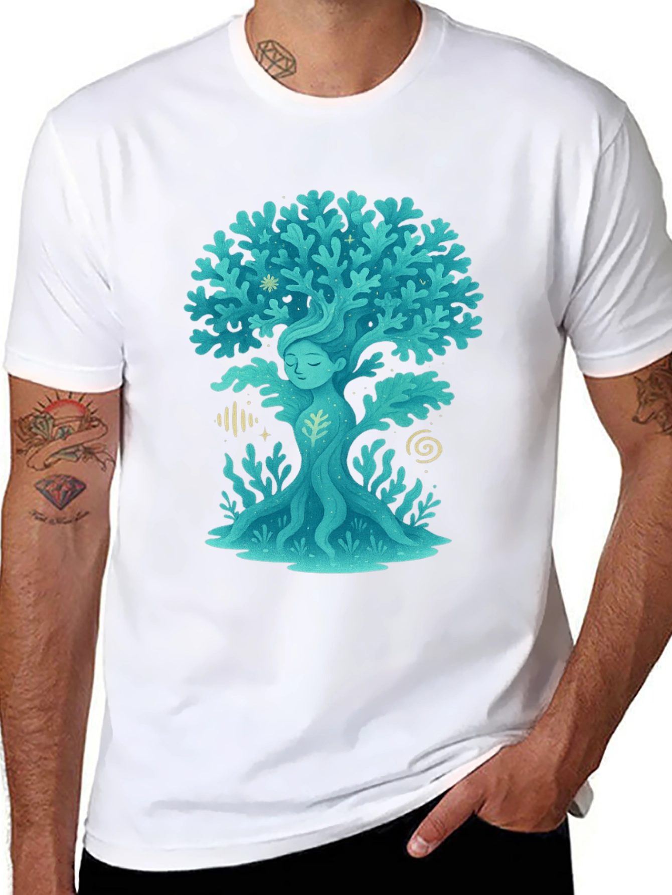 Nature Spirit Tree Graphic Tee - Black Cotton Shirt