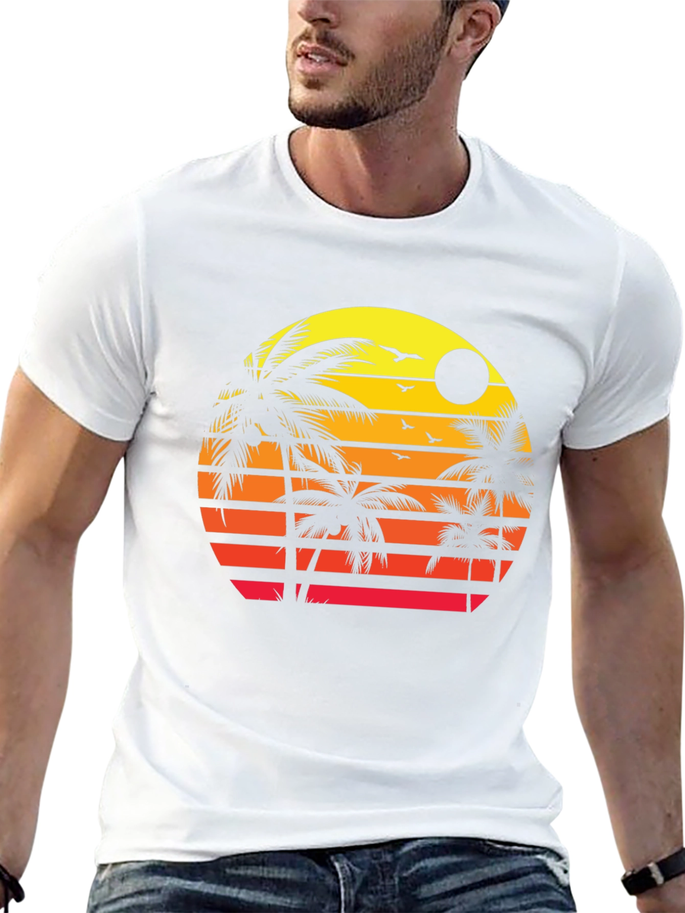 Retro Sunset Palm Tree Graphic Tee