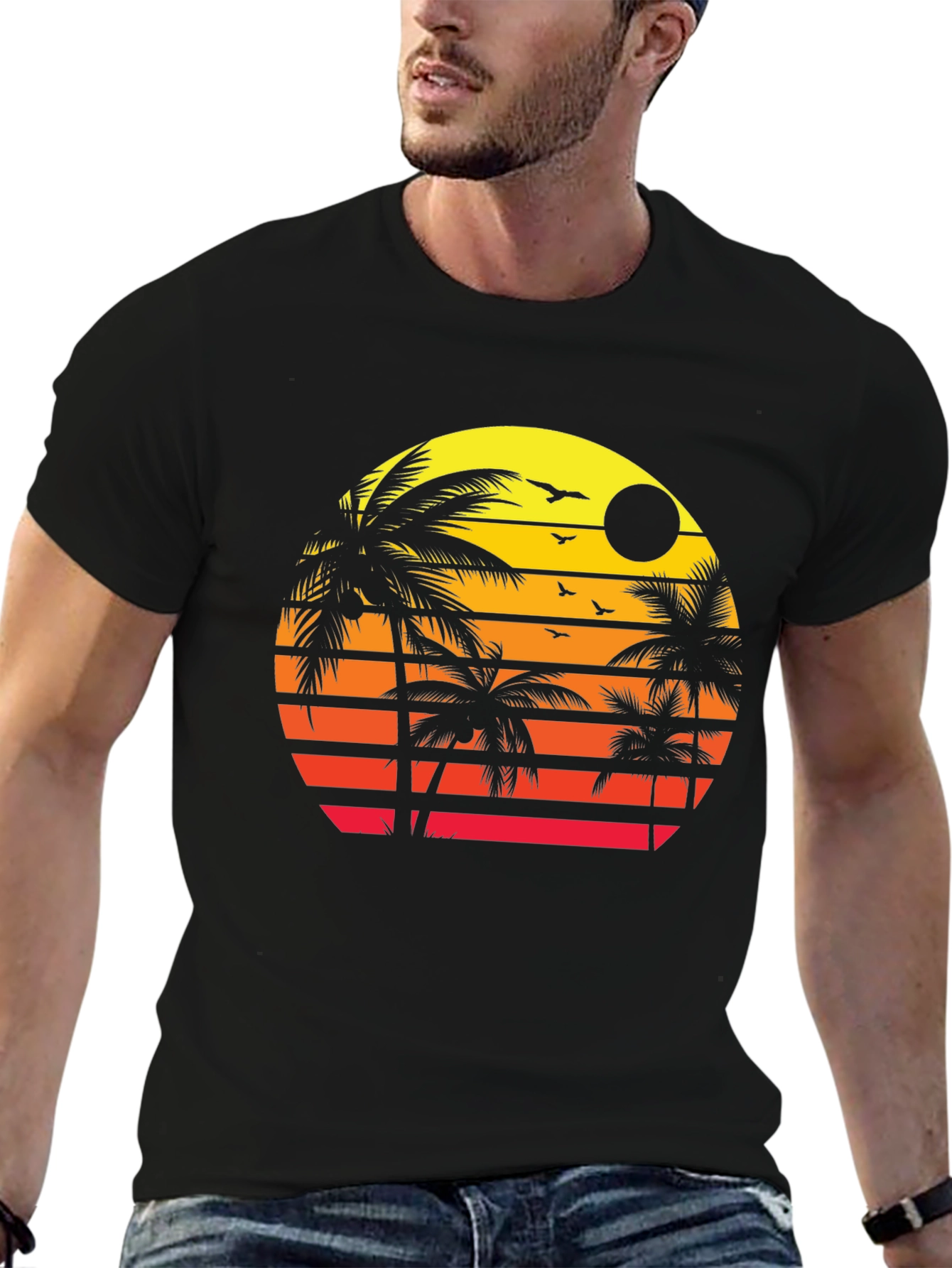 Retro Sunset Palm Tree Graphic Tee
