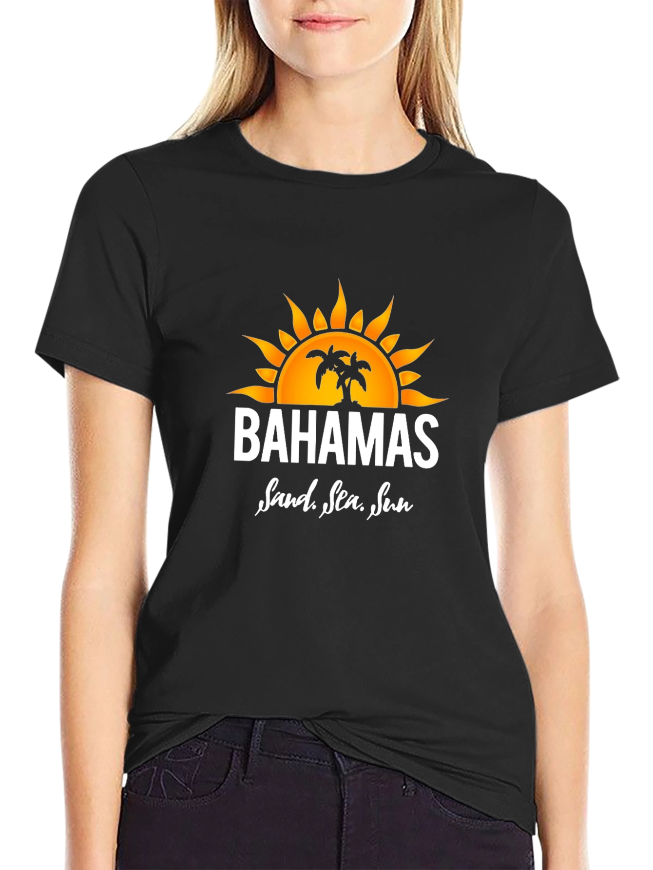 Bahamas Sand Sea Sun Graphic Tee - Black