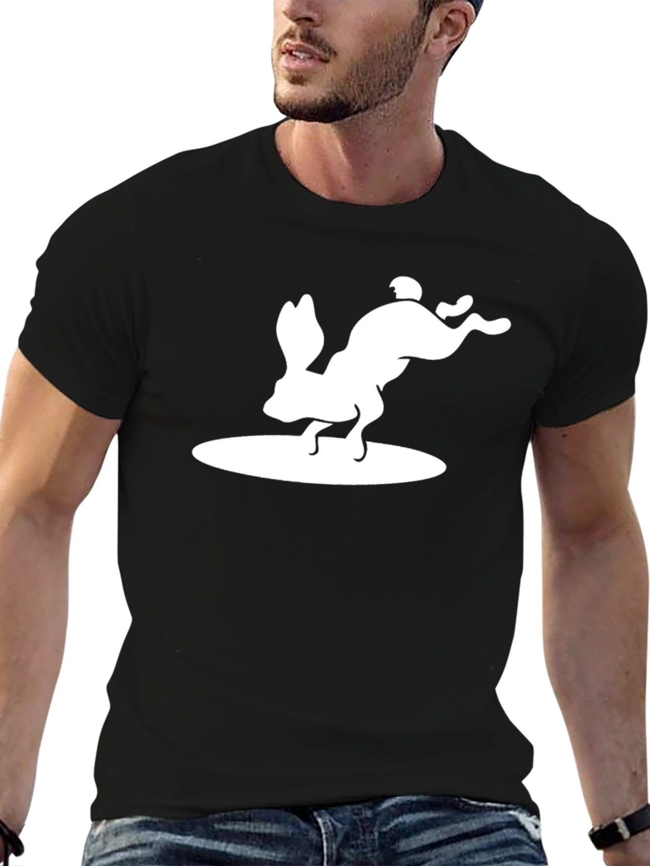 Rabbit Silhouette Graphic Print Black T-Shirt