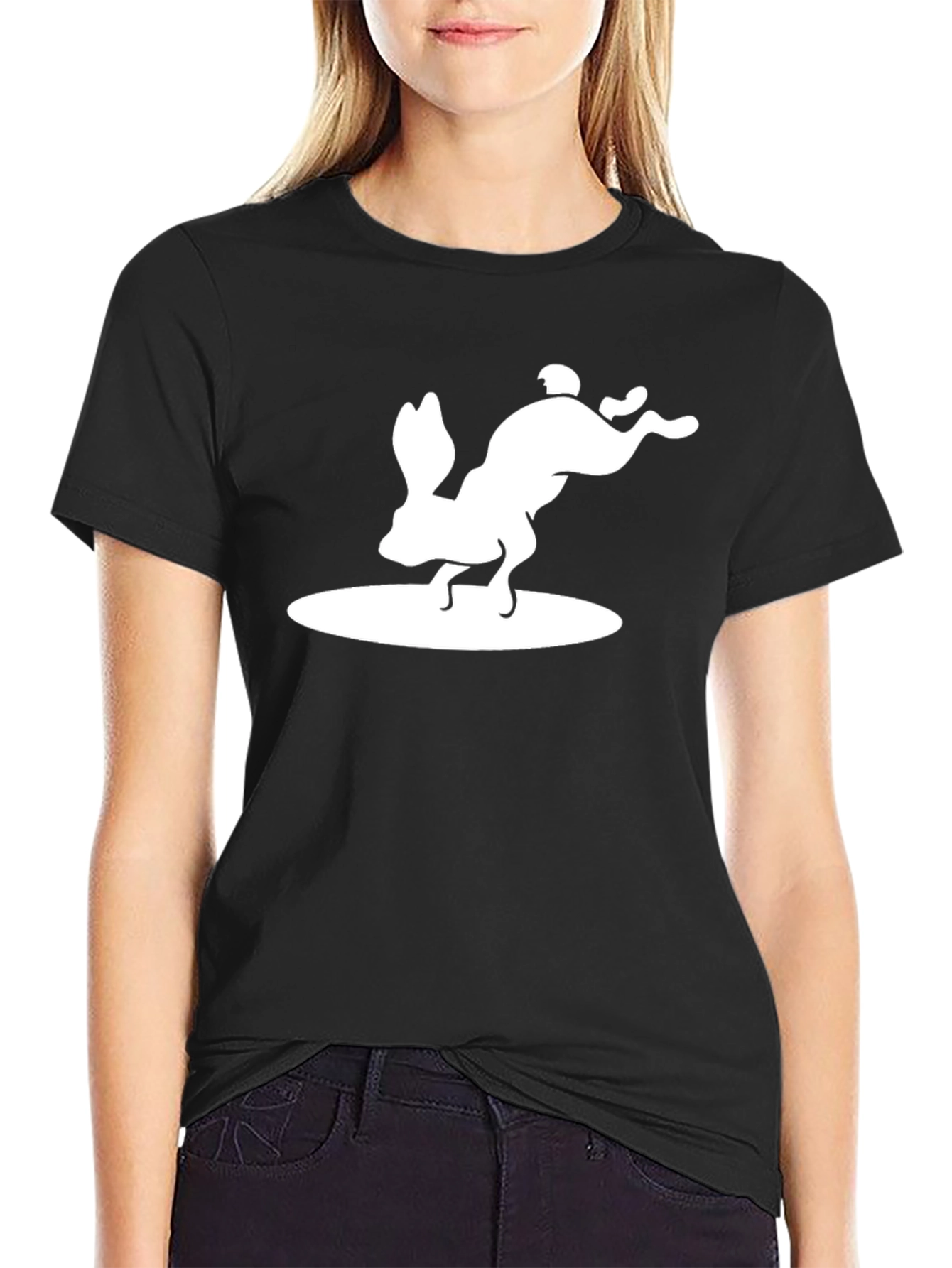Rabbit Silhouette Graphic Print Black T-Shirt