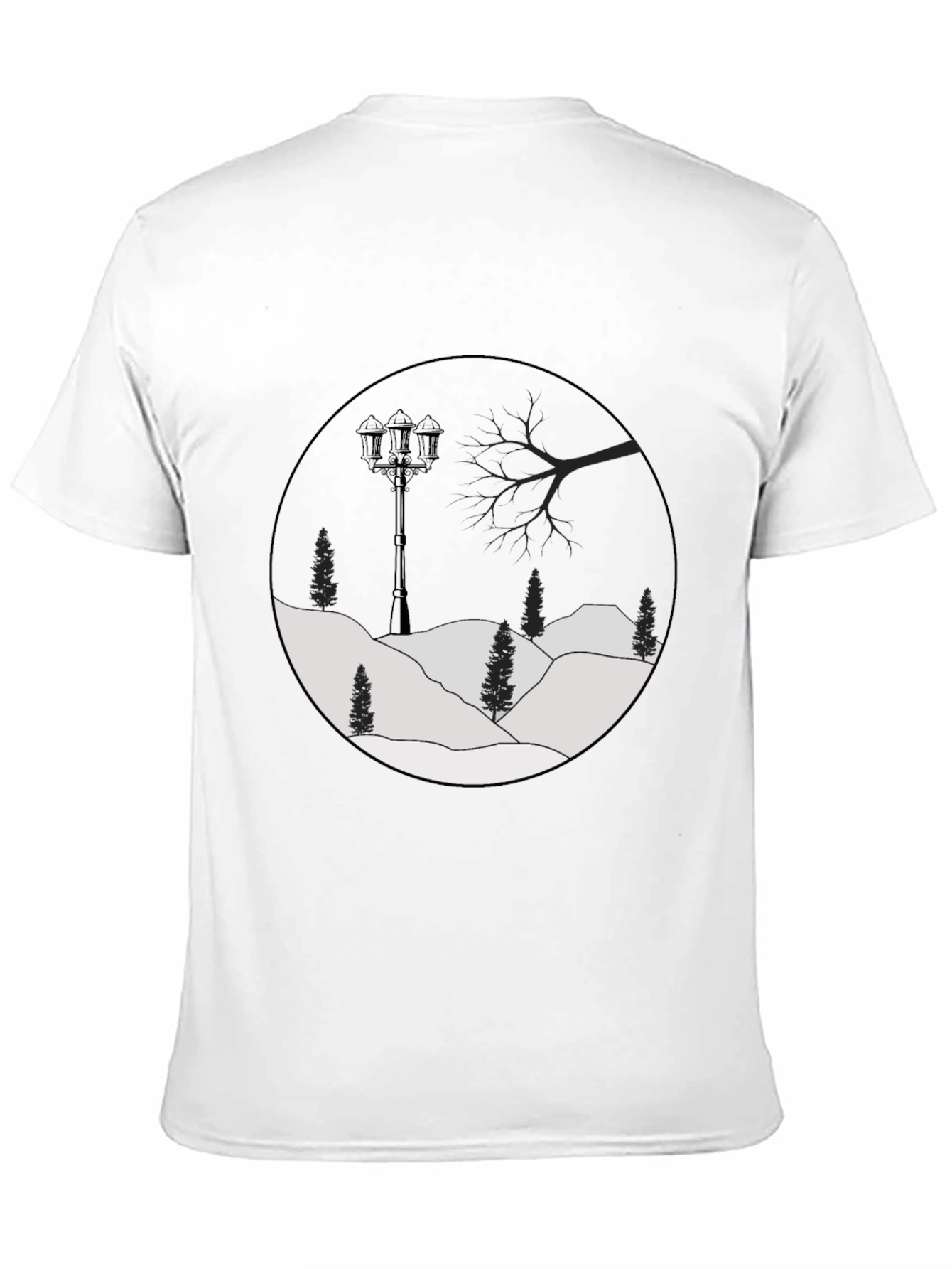 Mens Black Graphic Tee - Winter Landscape Design
