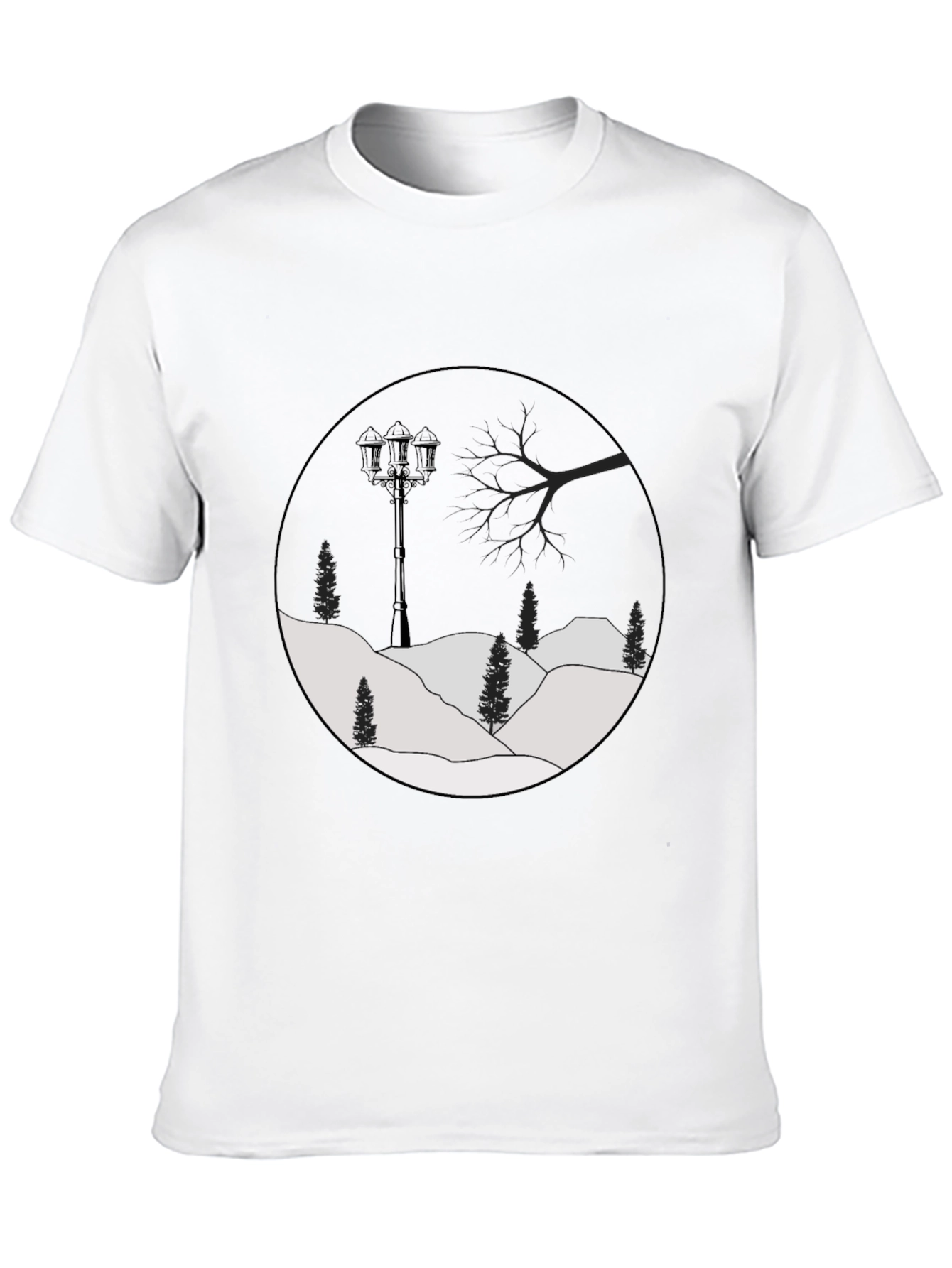 Mens Black Graphic Tee - Winter Landscape Design